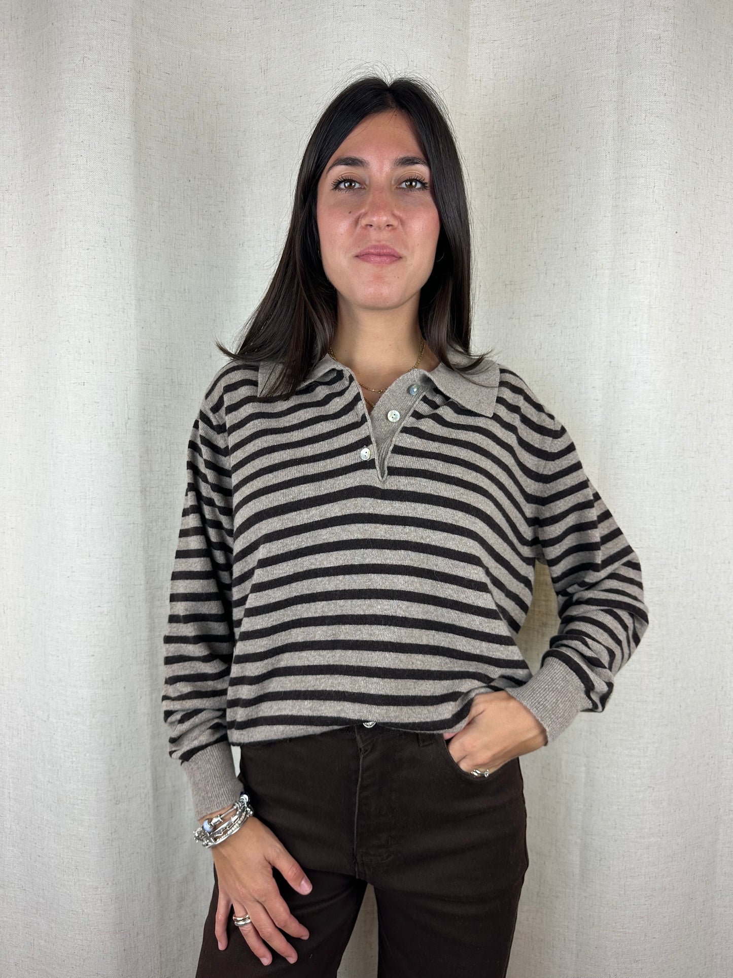 MAGLIONCINO POLO RIGHE MARRONE
