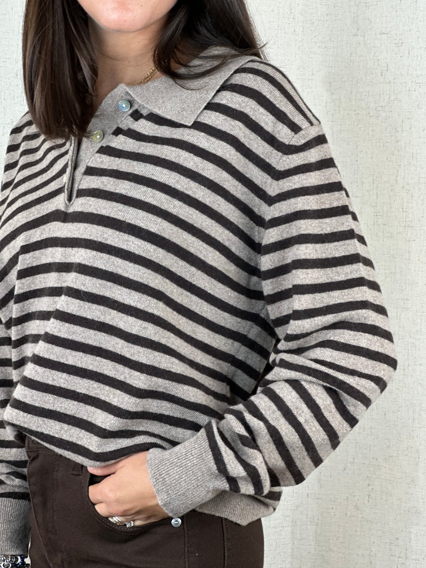 MAGLIONCINO POLO RIGHE MARRONE