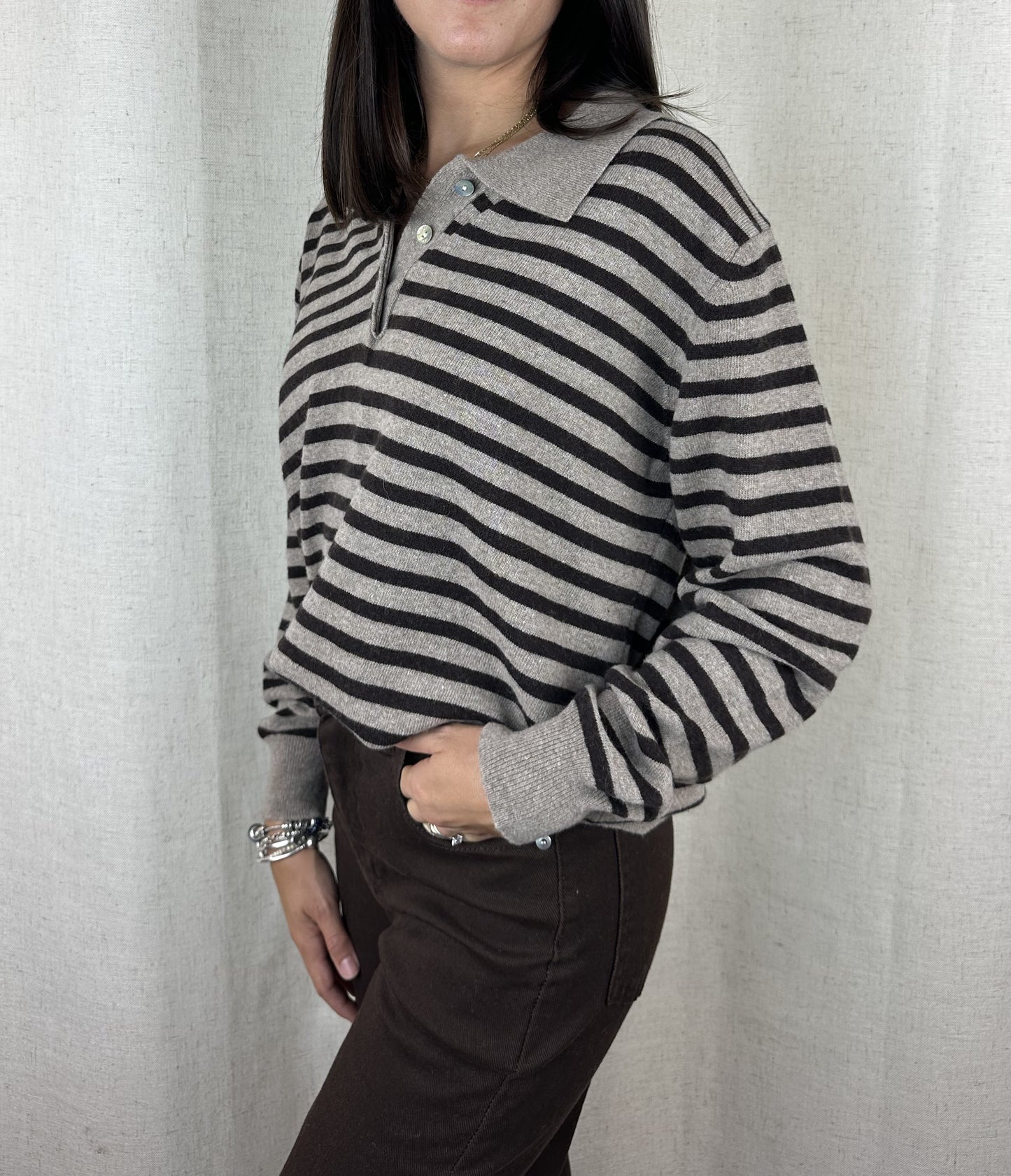 MAGLIONCINO POLO RIGHE MARRONE