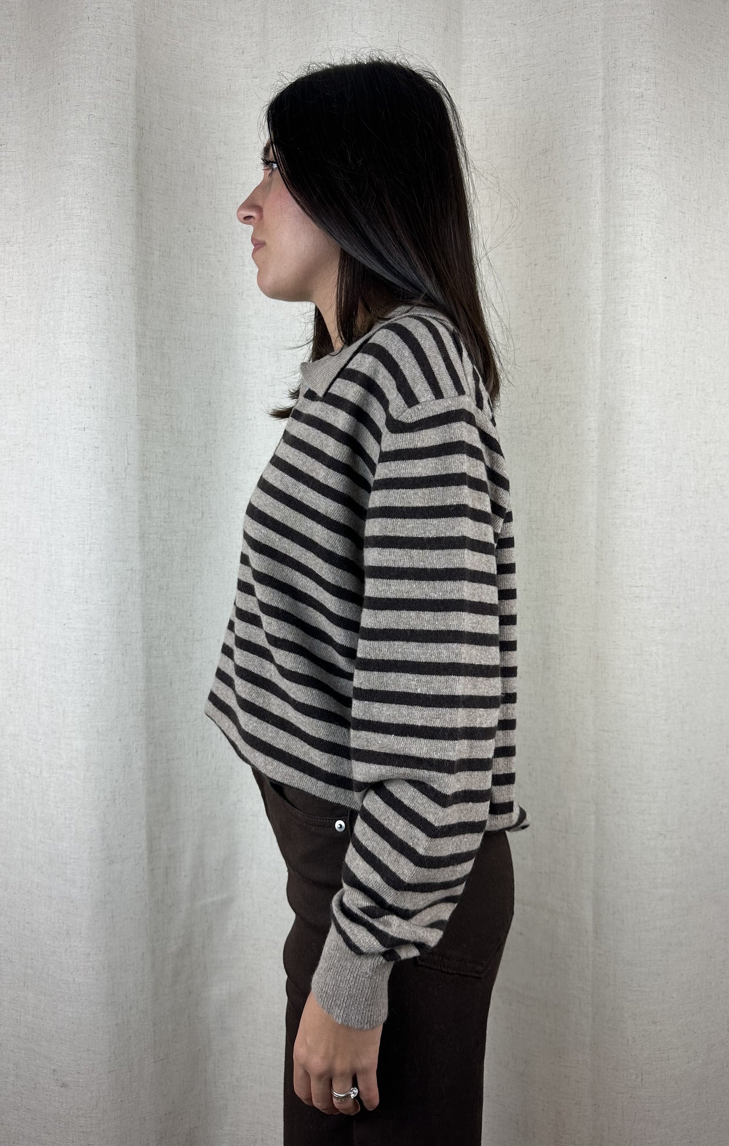 MAGLIONCINO POLO RIGHE MARRONE