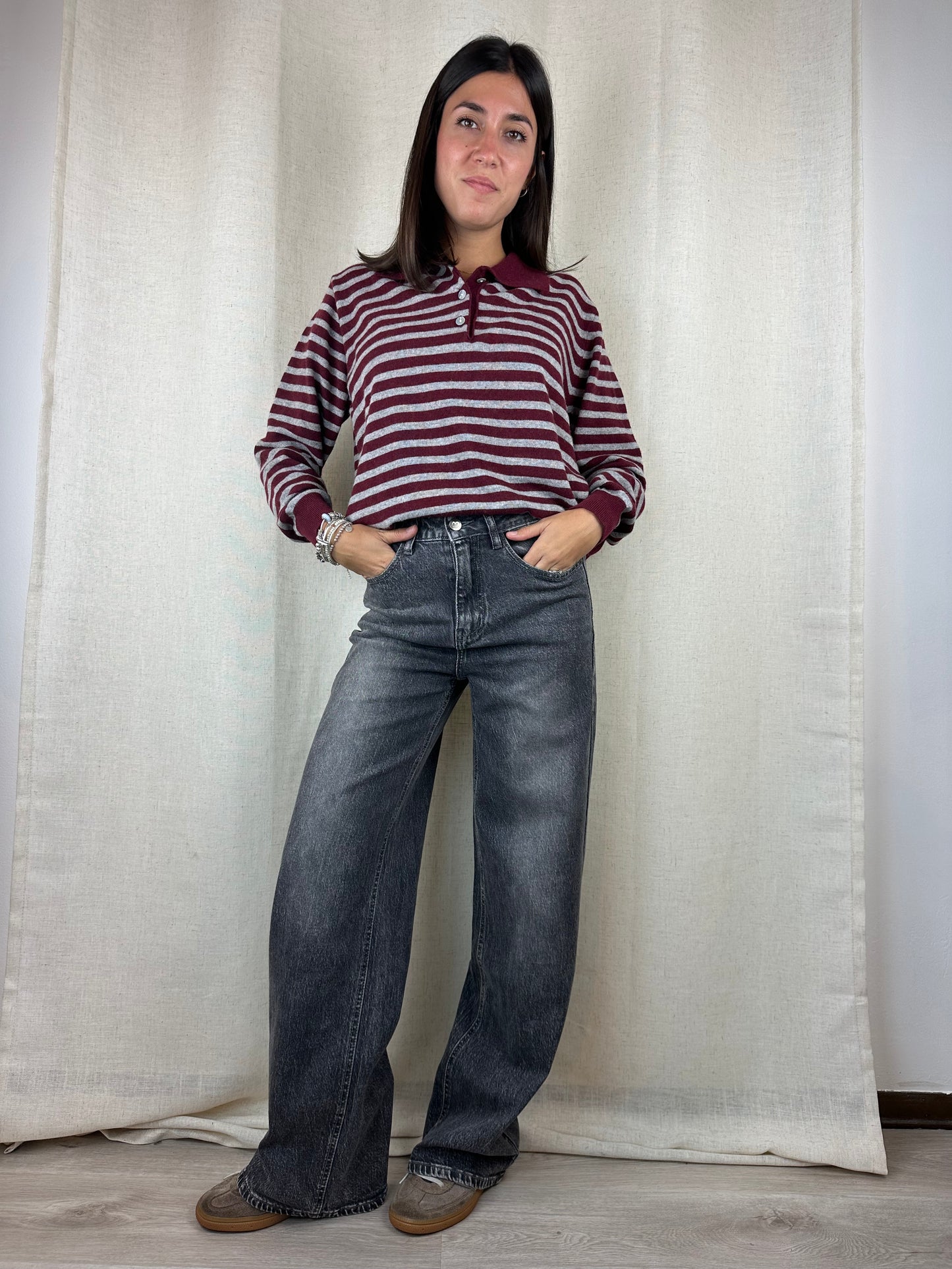 MAGLIONCINO POLO RIGHE BURGUNDY