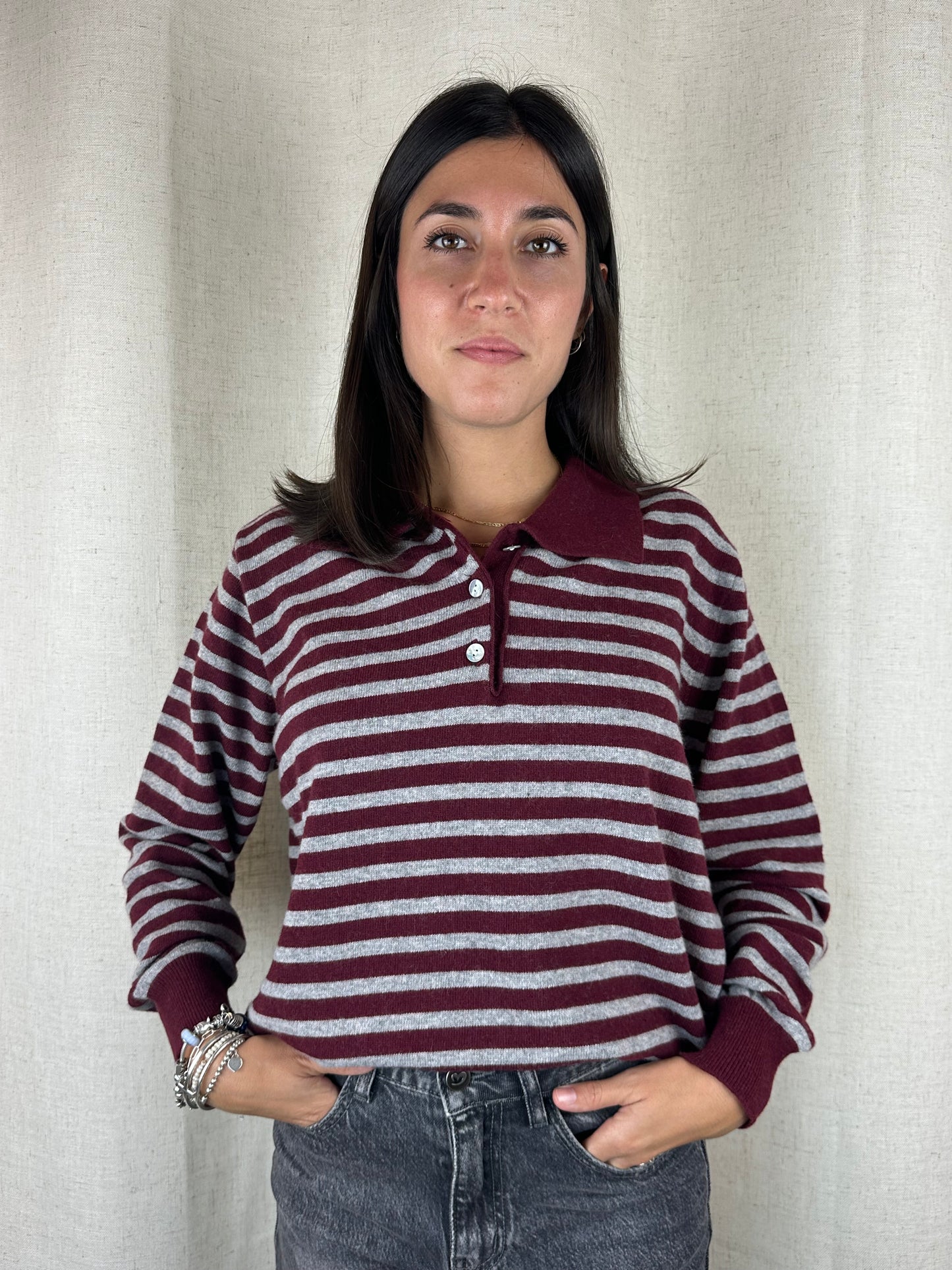 MAGLIONCINO POLO RIGHE BURGUNDY