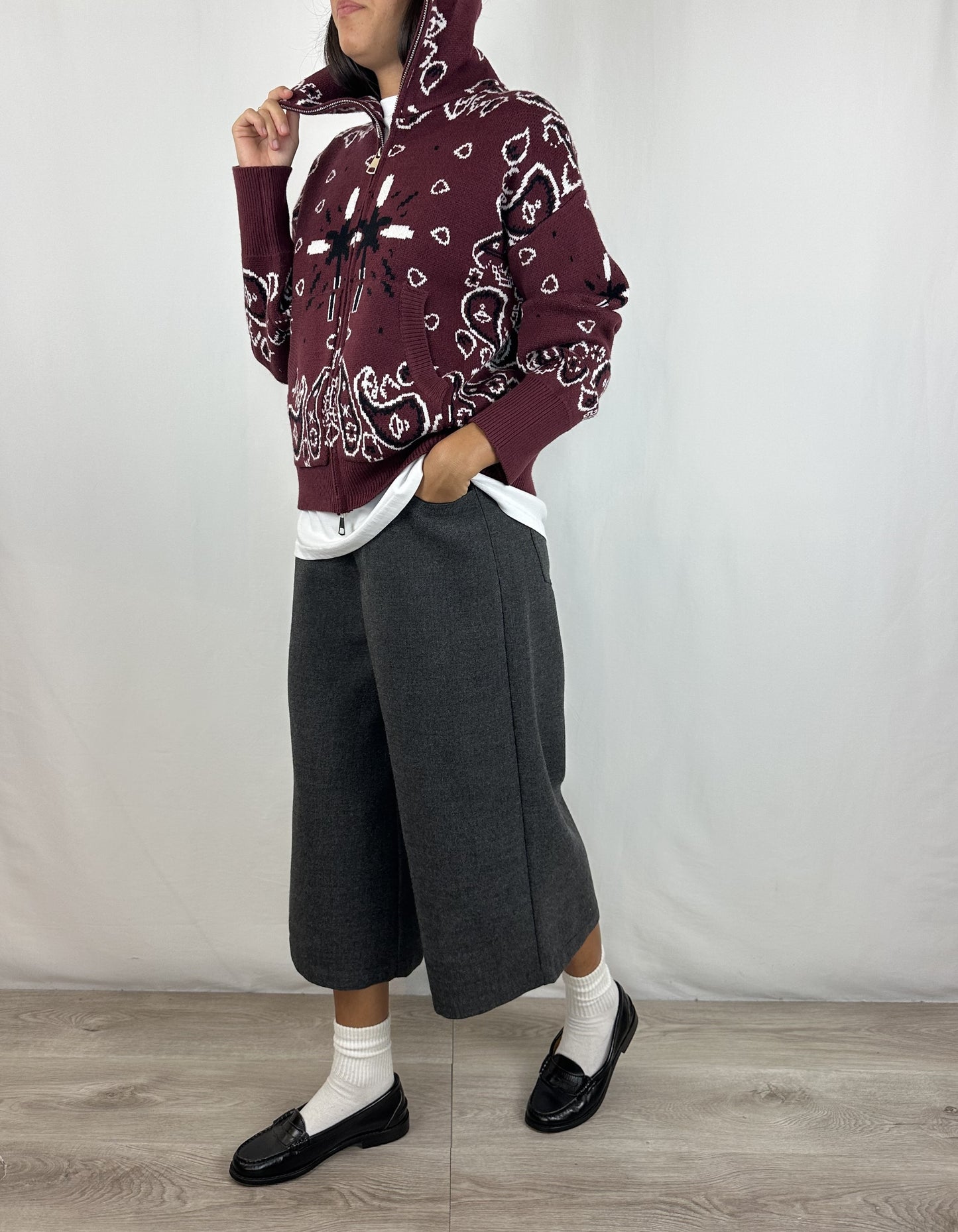 MAGLIONE BANDANA ZIP BURGUNDY