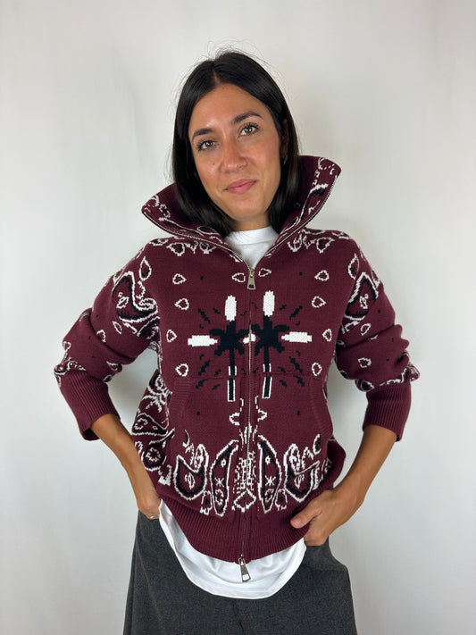 MAGLIONE BANDANA ZIP BURGUNDY