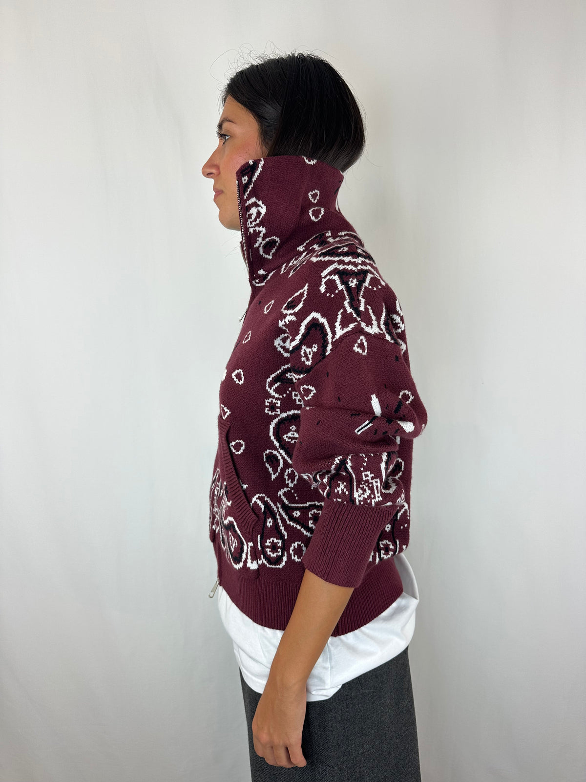 MAGLIONE BANDANA ZIP BURGUNDY