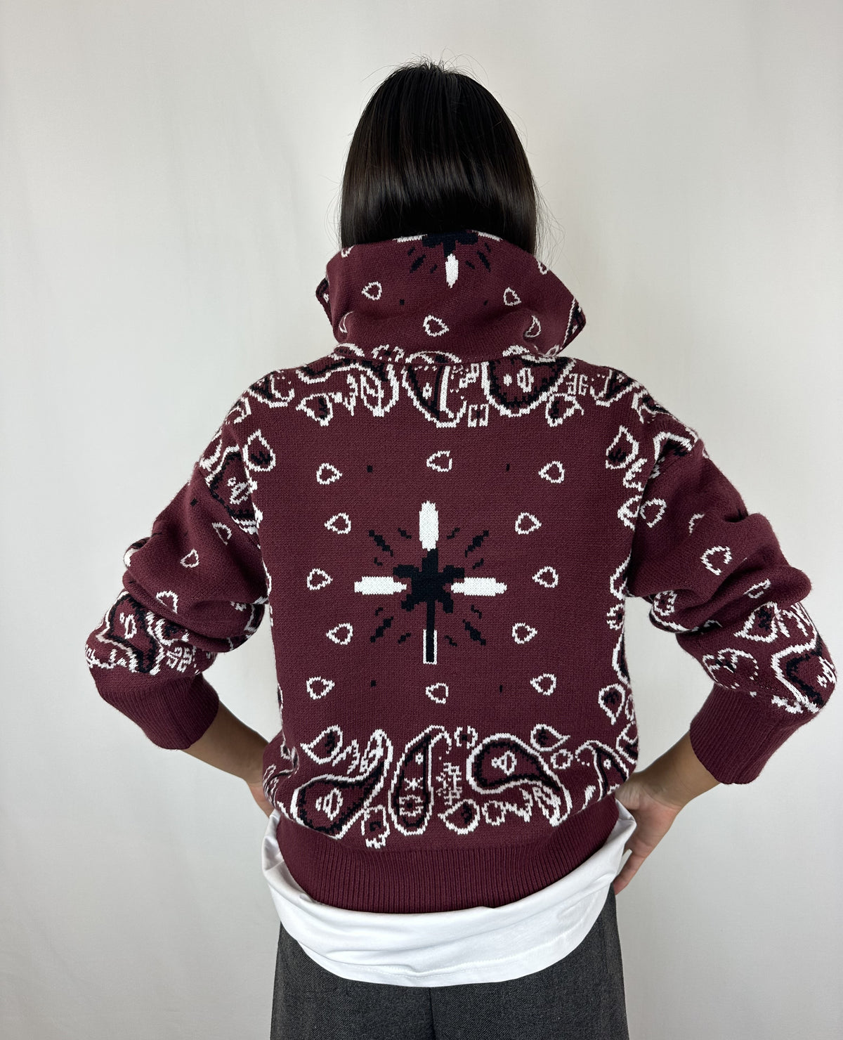 MAGLIONE BANDANA ZIP BURGUNDY