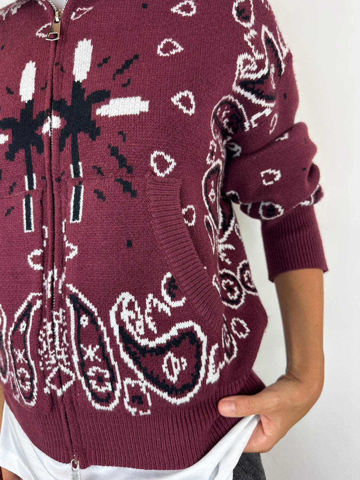 MAGLIONE BANDANA ZIP BURGUNDY