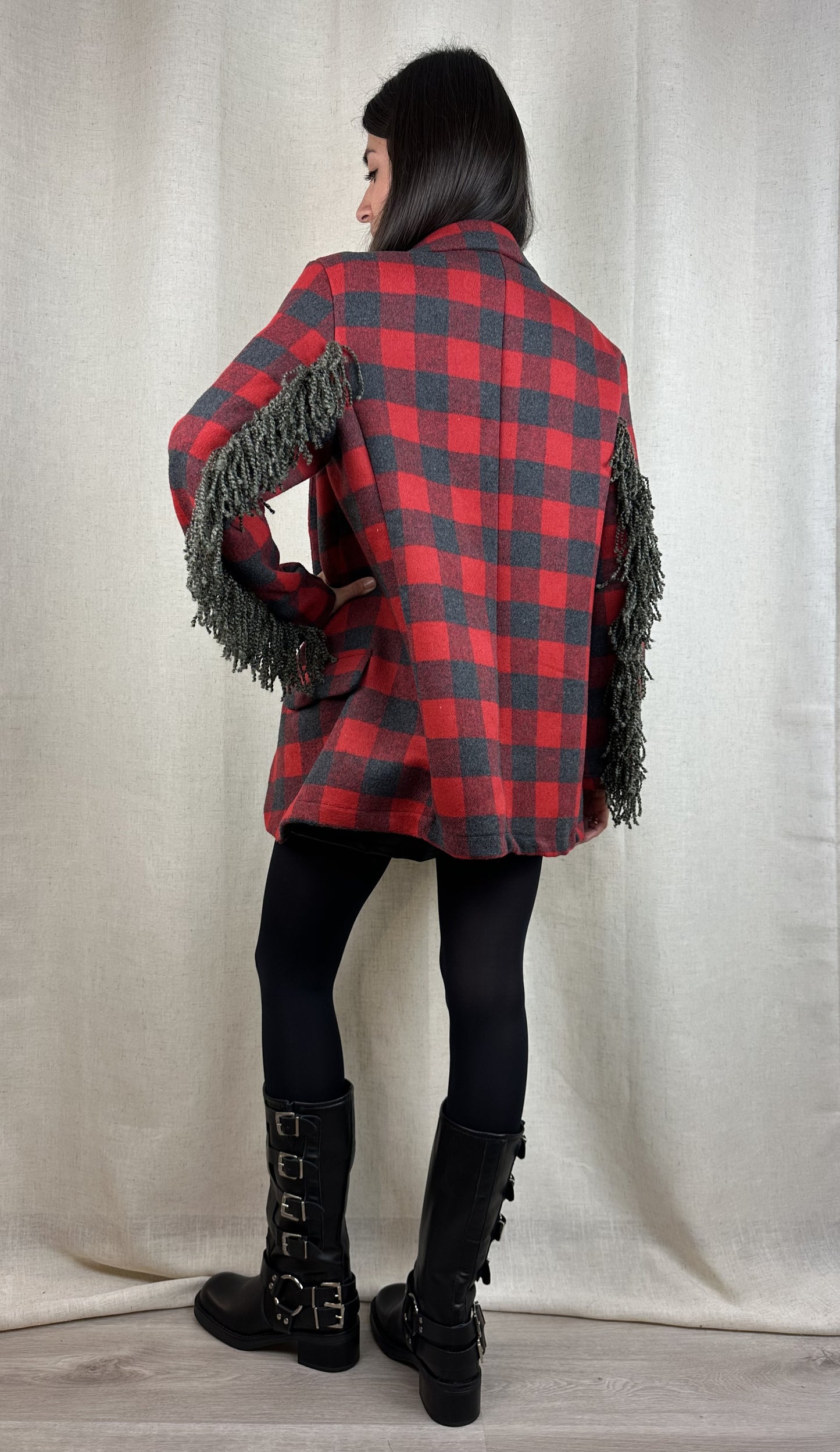 BLAZER QUADRI CON FRANGE