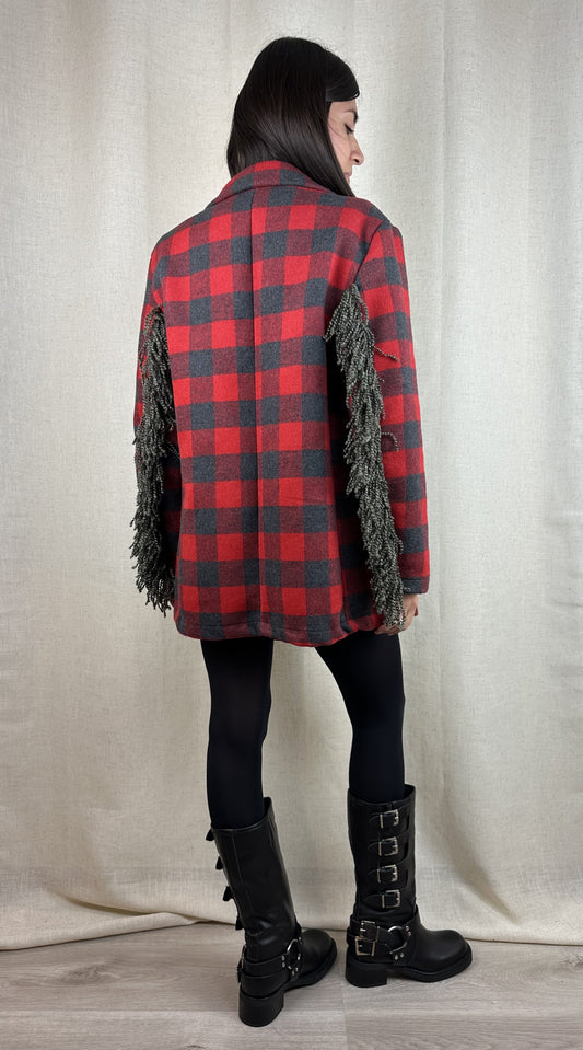 BLAZER QUADRI CON FRANGE