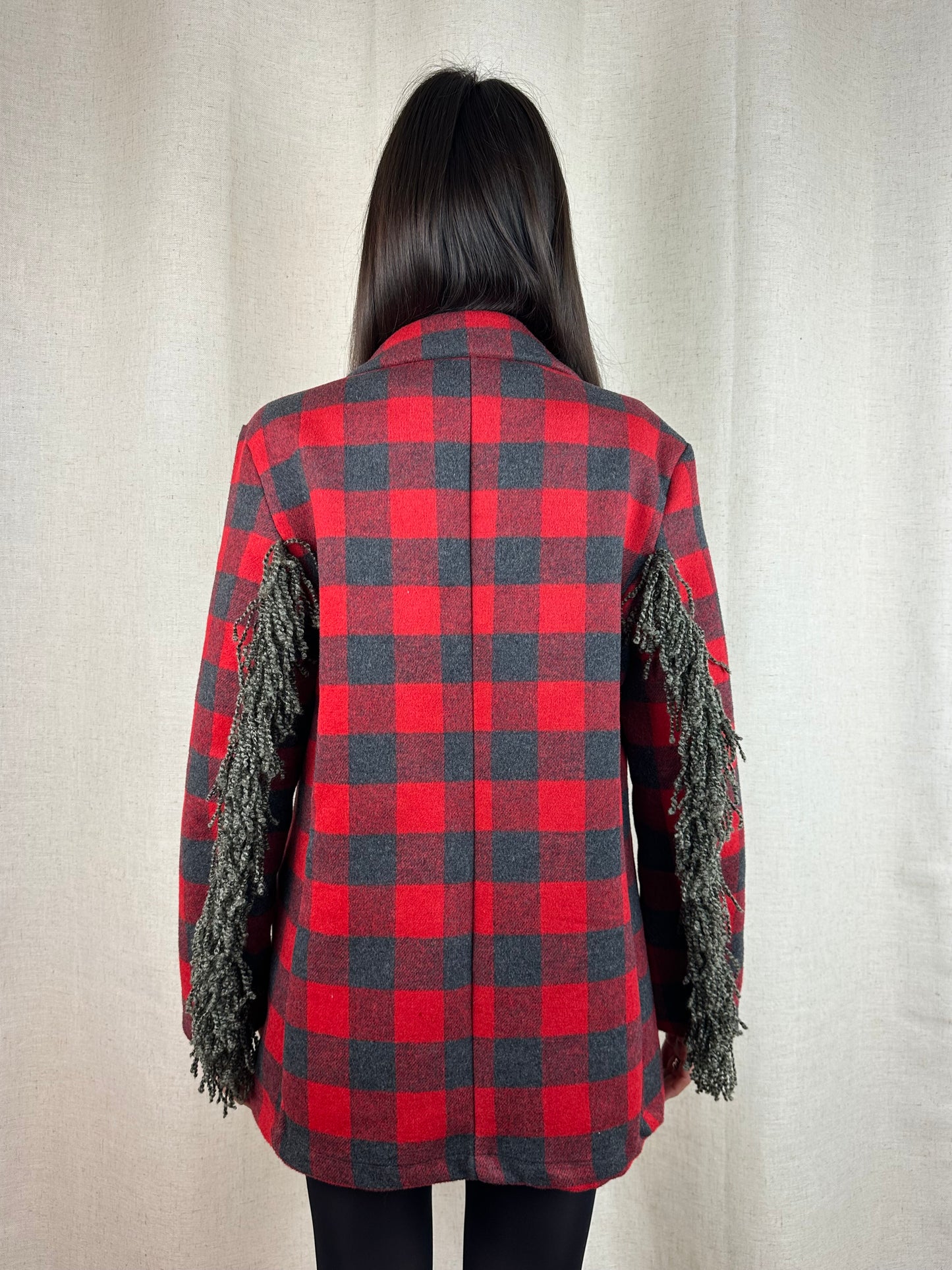 BLAZER QUADRI CON FRANGE