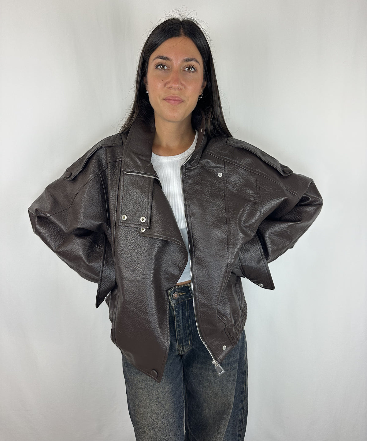GIACCA BOMBER ECOPELLE MARRONE