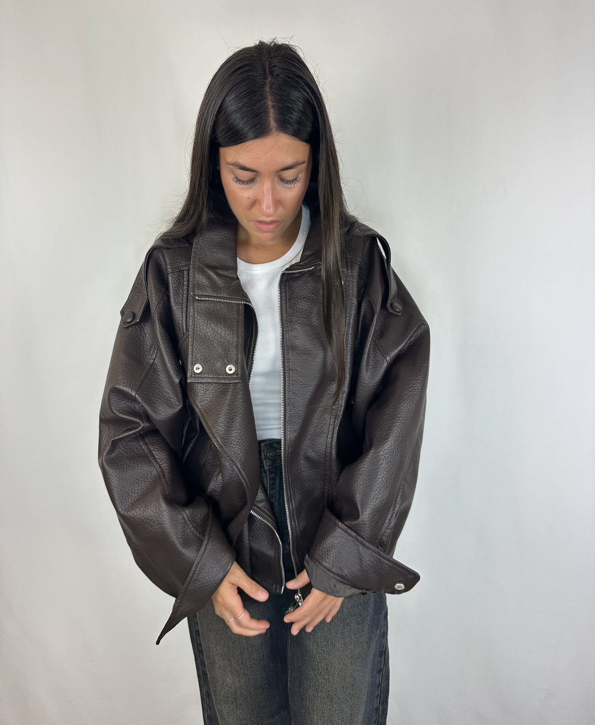 GIACCA BOMBER ECOPELLE MARRONE