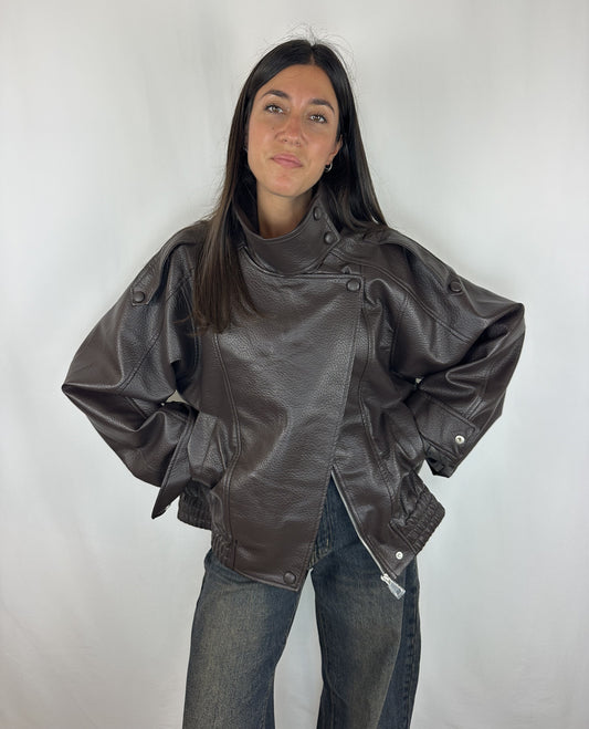 GIACCA BOMBER ECOPELLE MARRONE
