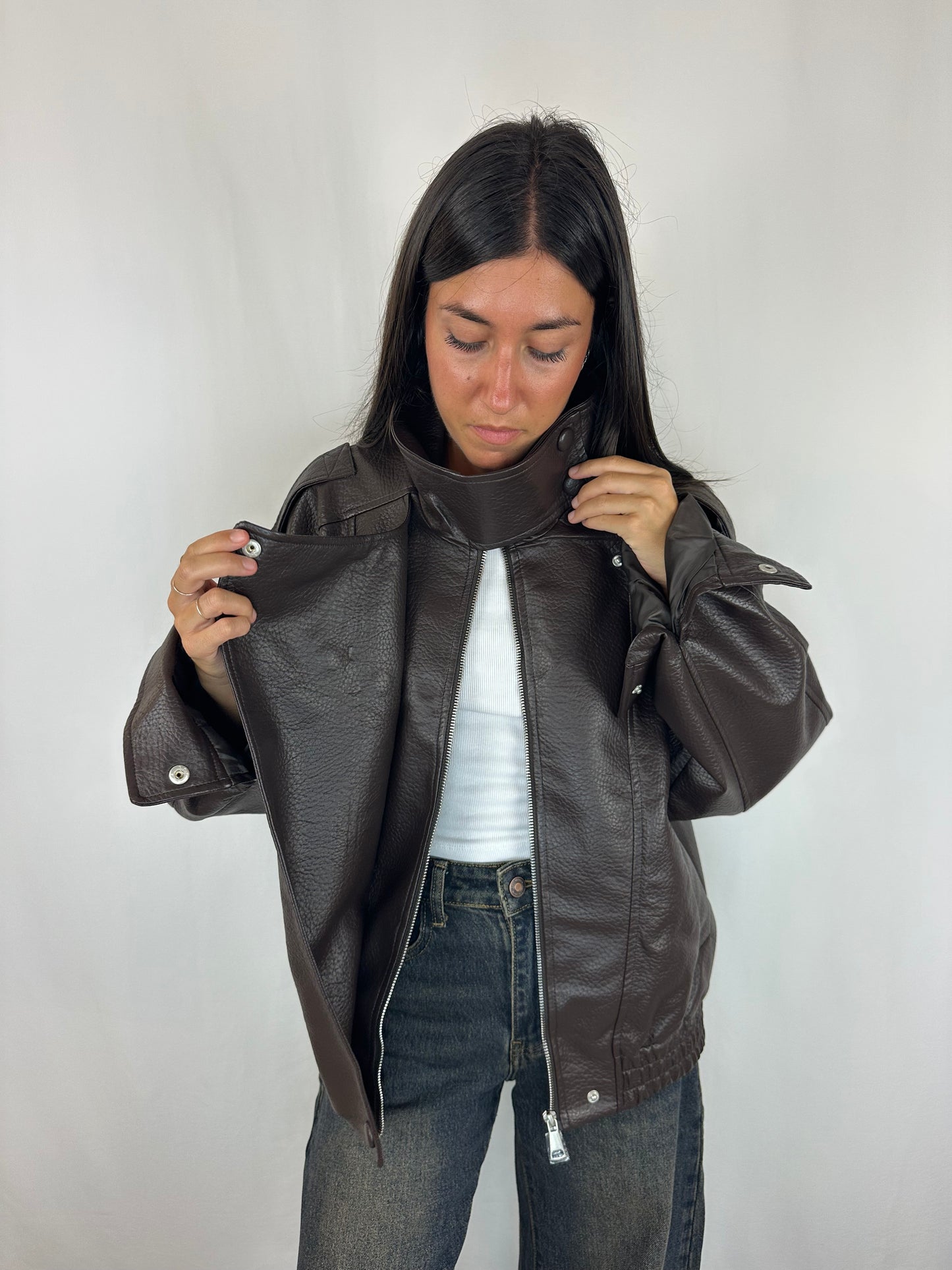GIACCA BOMBER ECOPELLE MARRONE