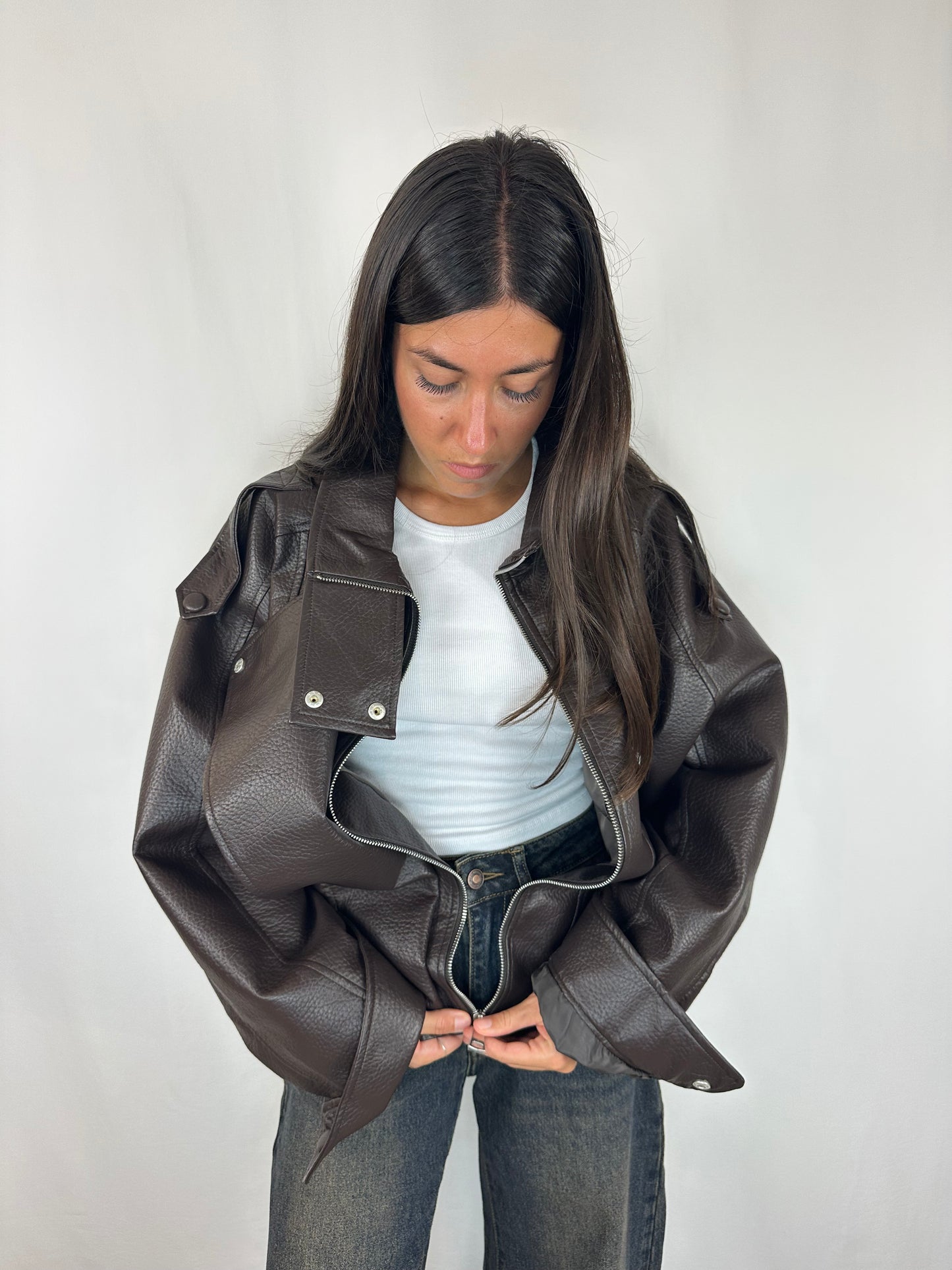GIACCA BOMBER ECOPELLE MARRONE