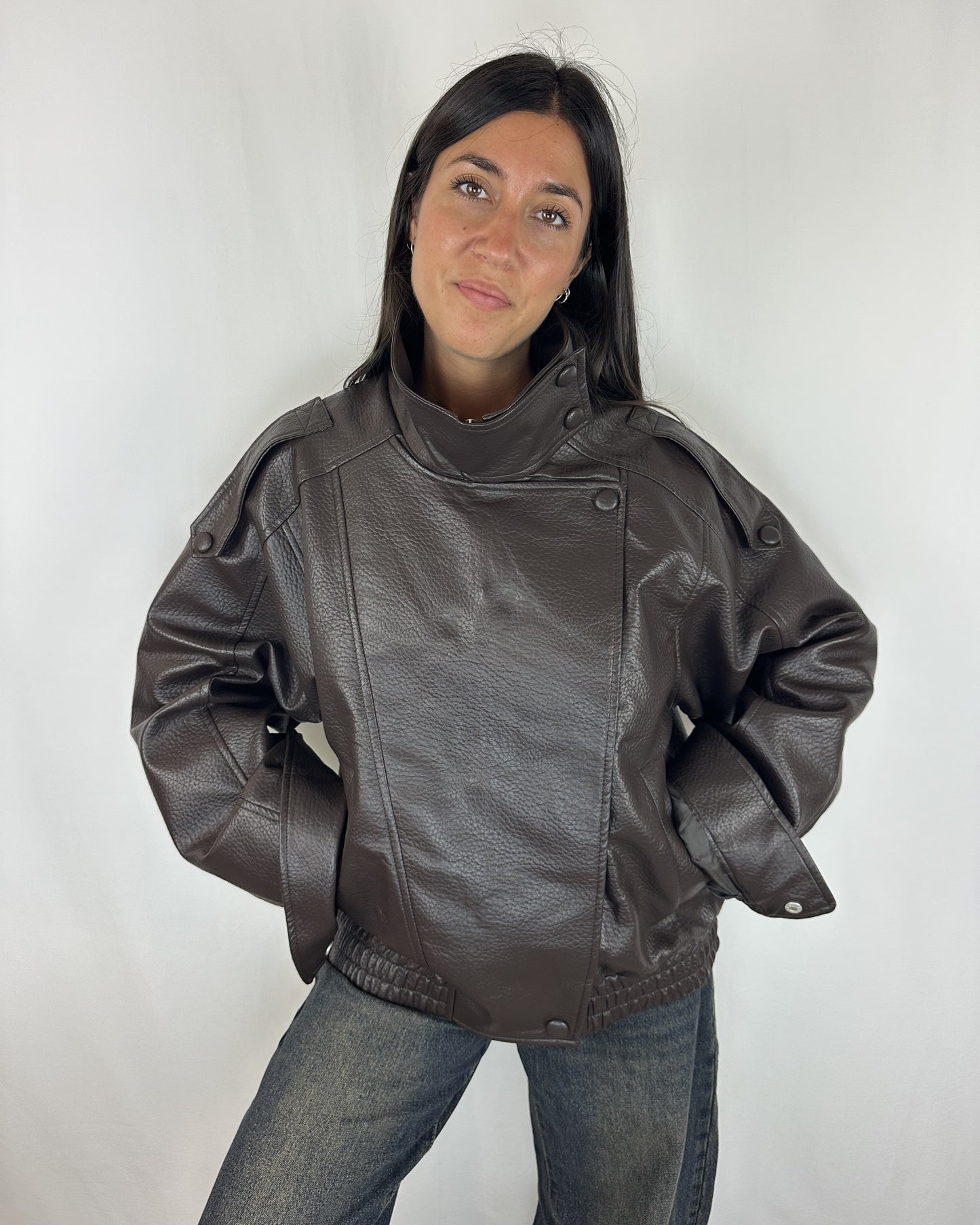 GIACCA BOMBER ECOPELLE MARRONE