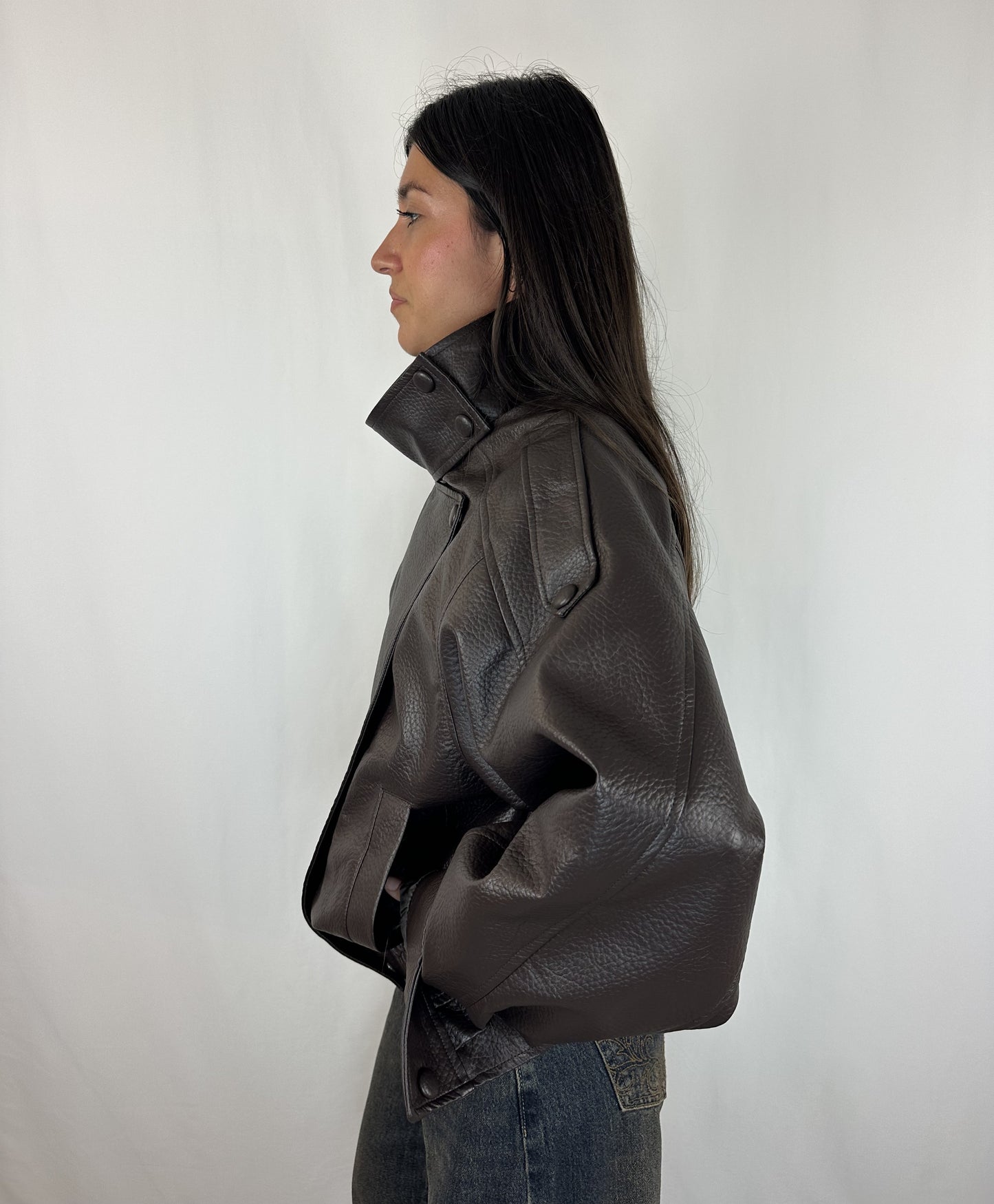 GIACCA BOMBER ECOPELLE MARRONE