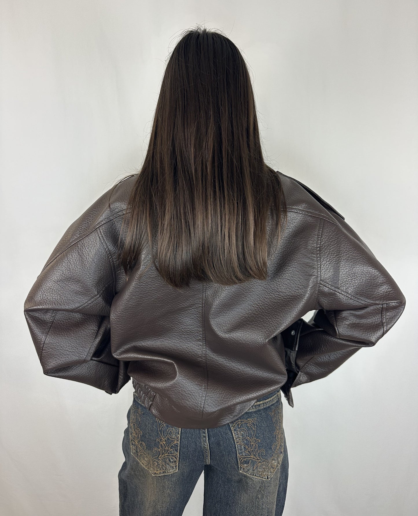 GIACCA BOMBER ECOPELLE MARRONE