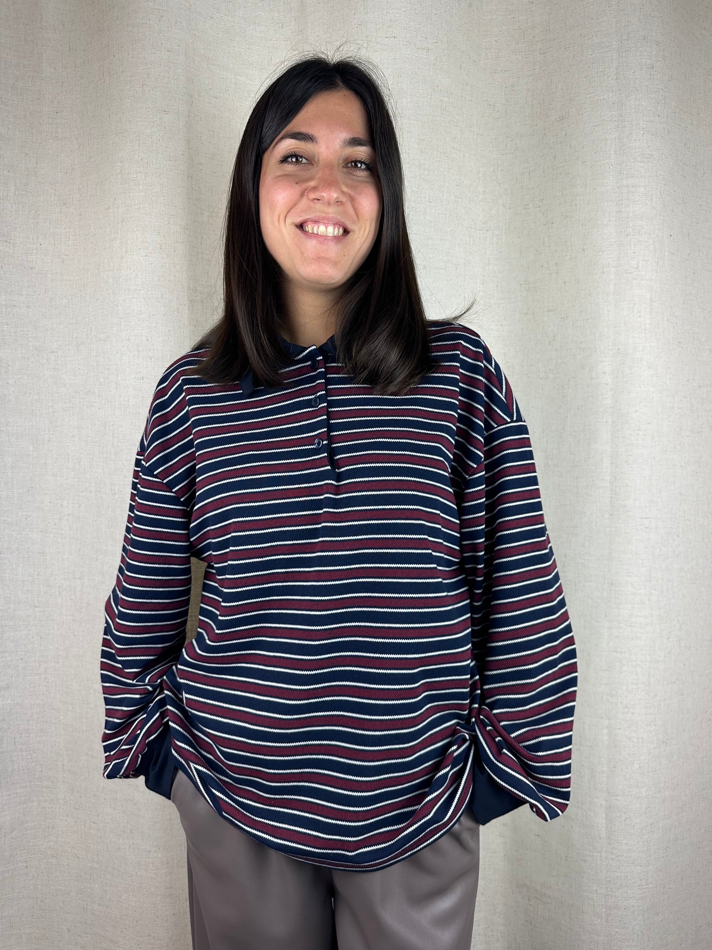 POLO RIGHE BLU E BORDEAUX