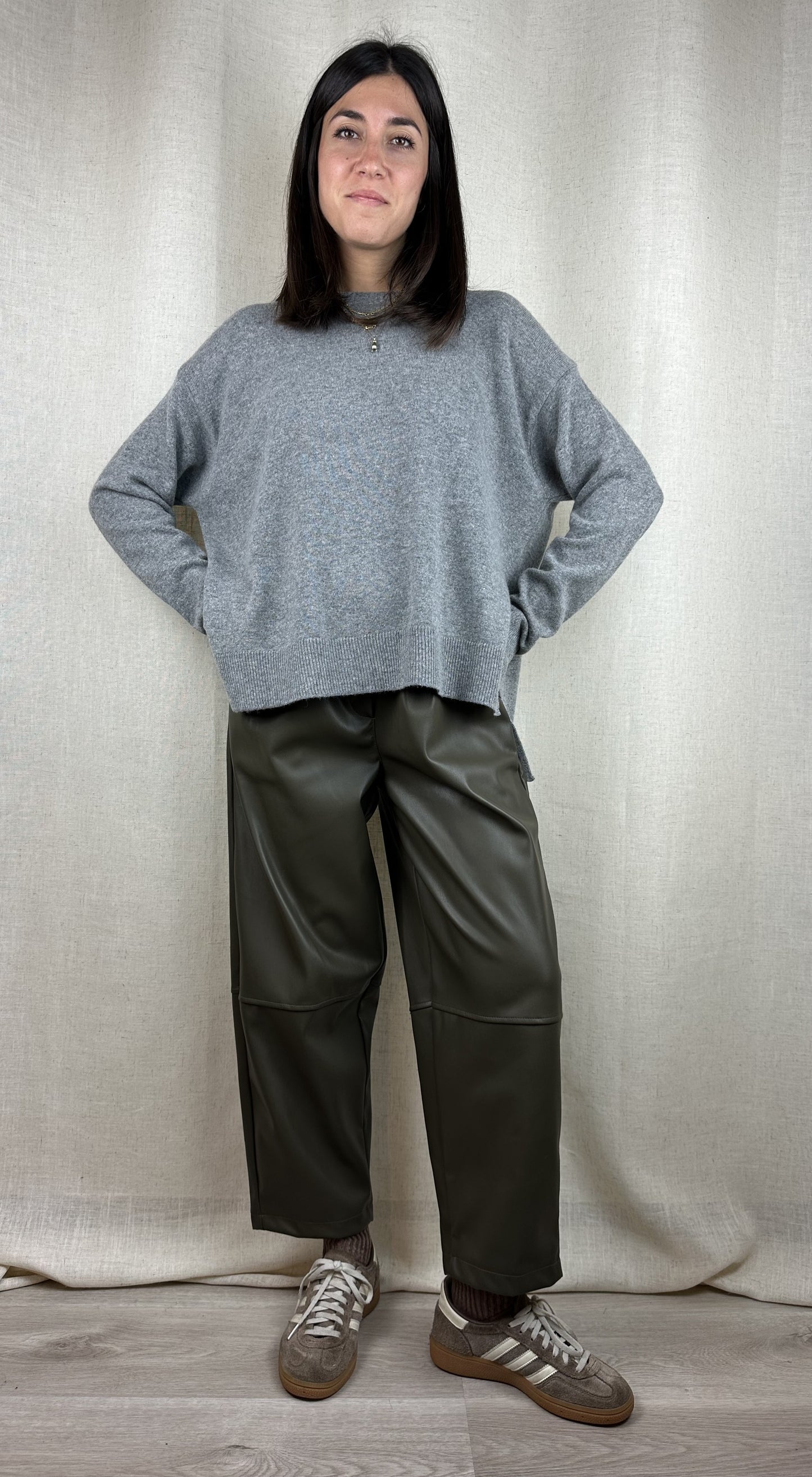 PANTALONI ECOPELLE VERDI MILITARE