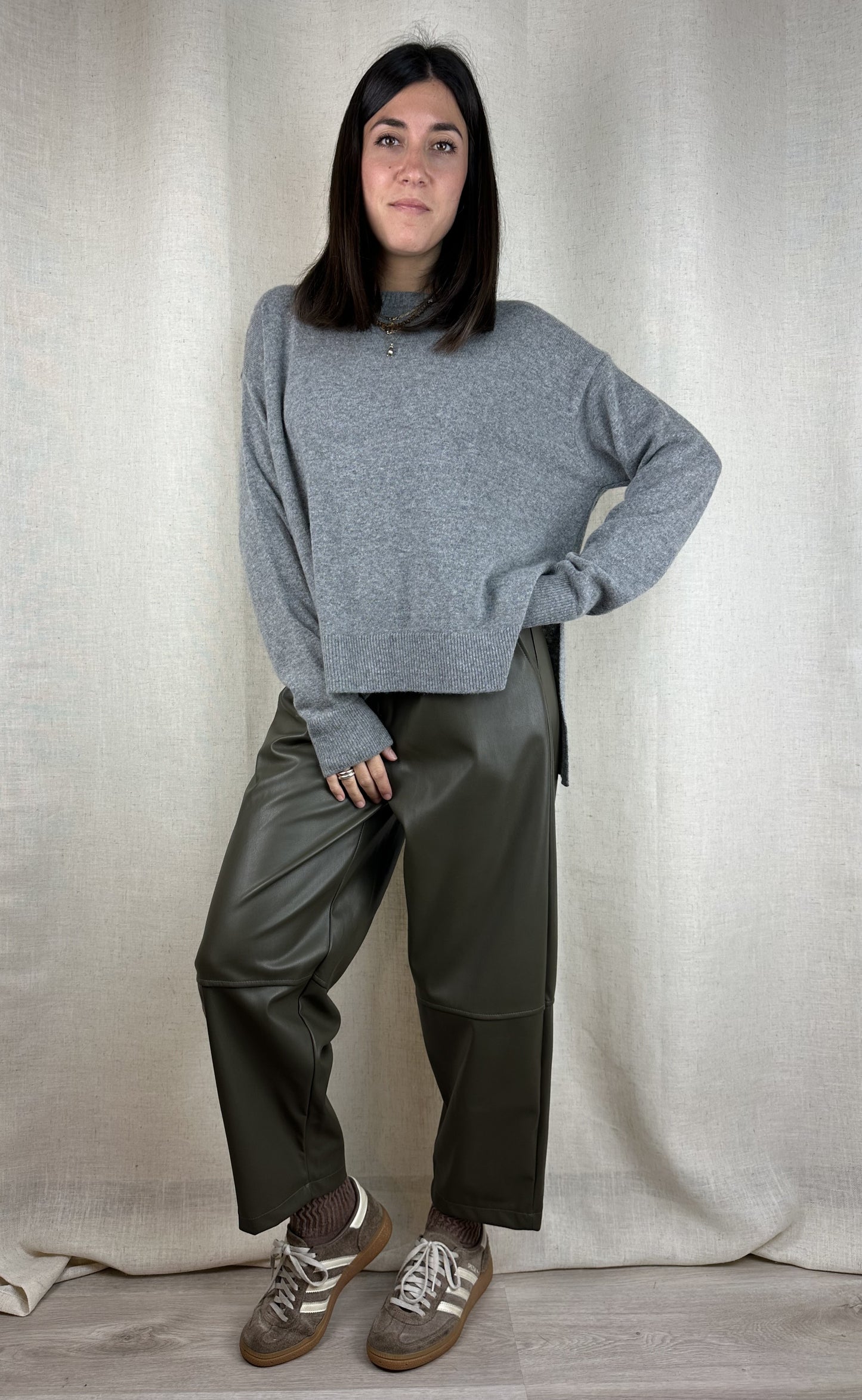 PANTALONI ECOPELLE VERDI MILITARE