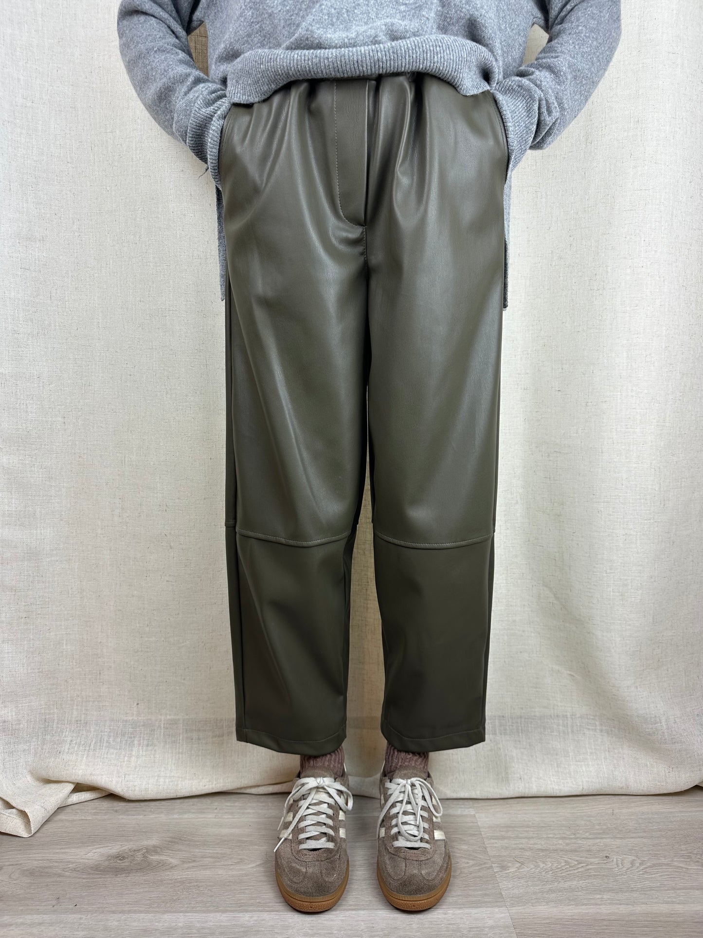 PANTALONI ECOPELLE VERDI MILITARE