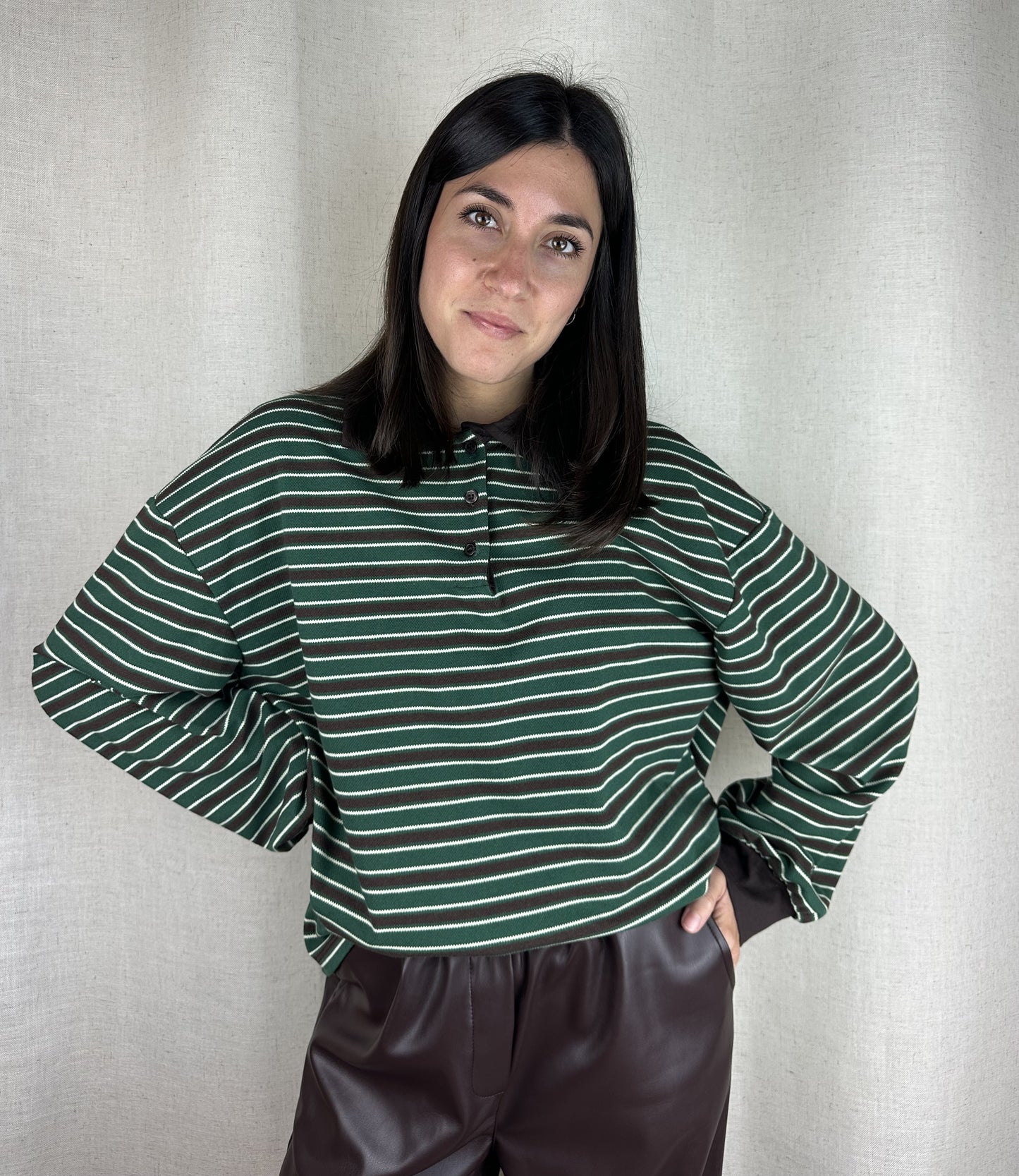 POLO RIGHE MARRONE E VERDE