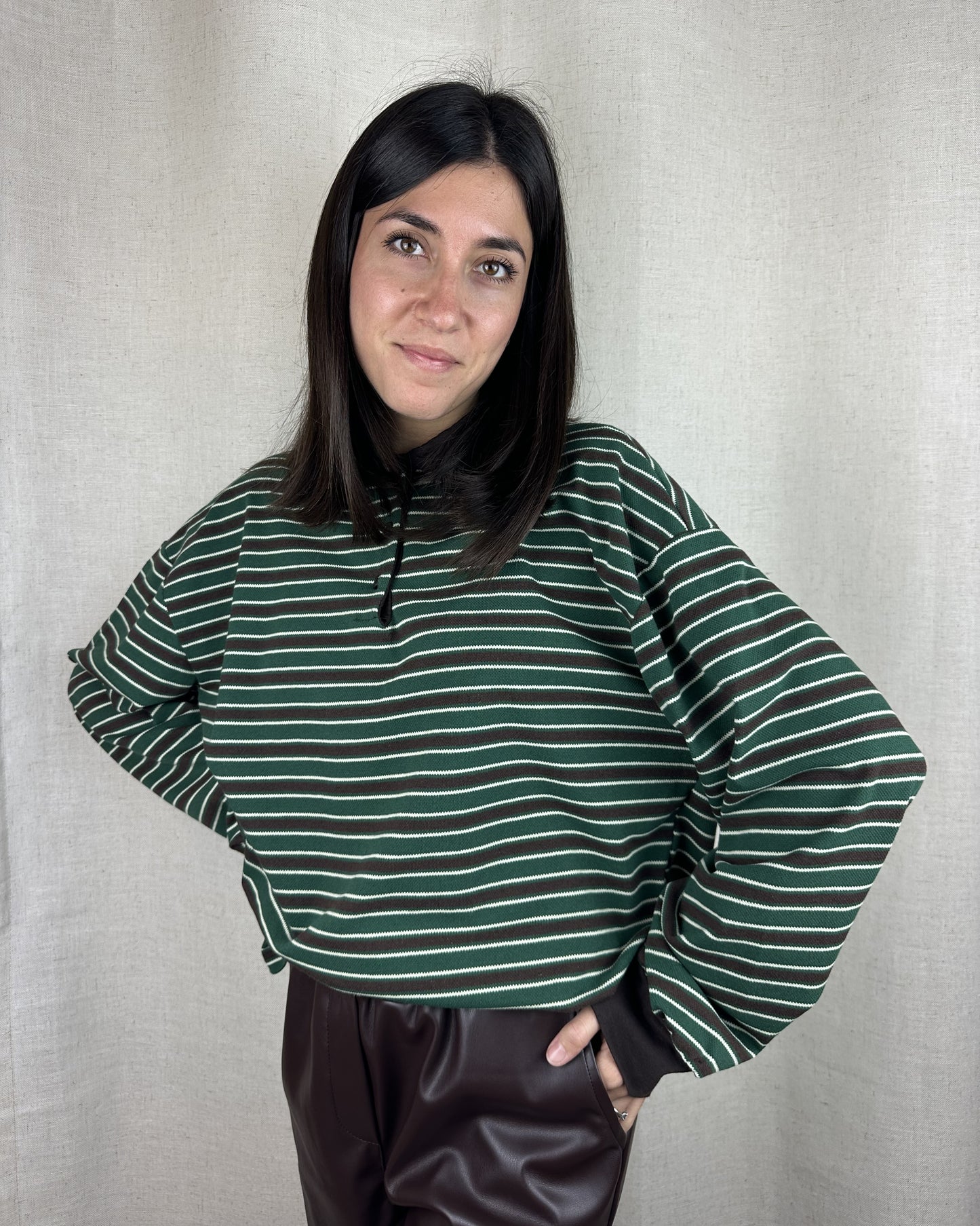 POLO RIGHE MARRONE E VERDE