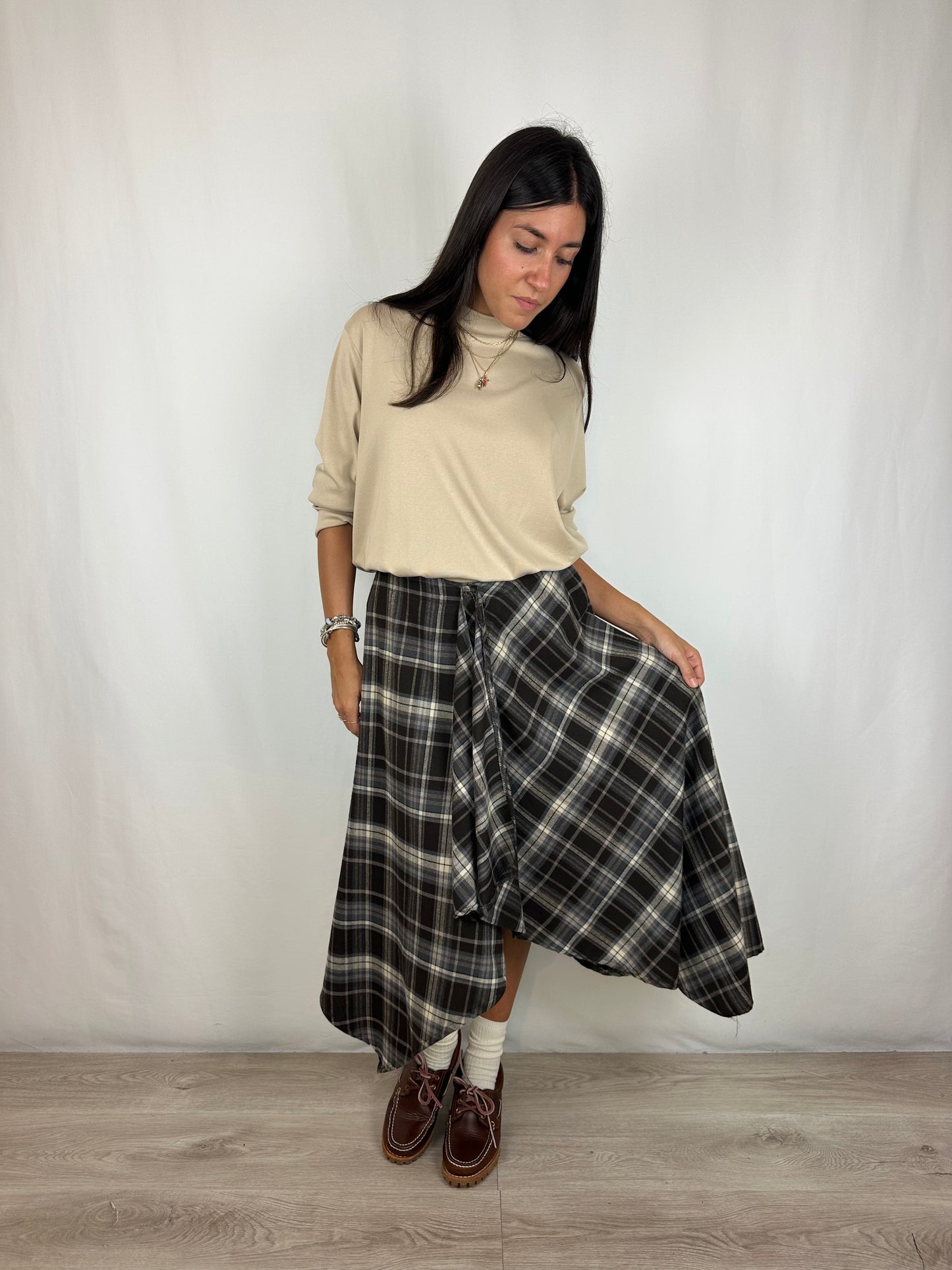 GONNA CHECK ASIMMETRICA MARRONE|BEIGE