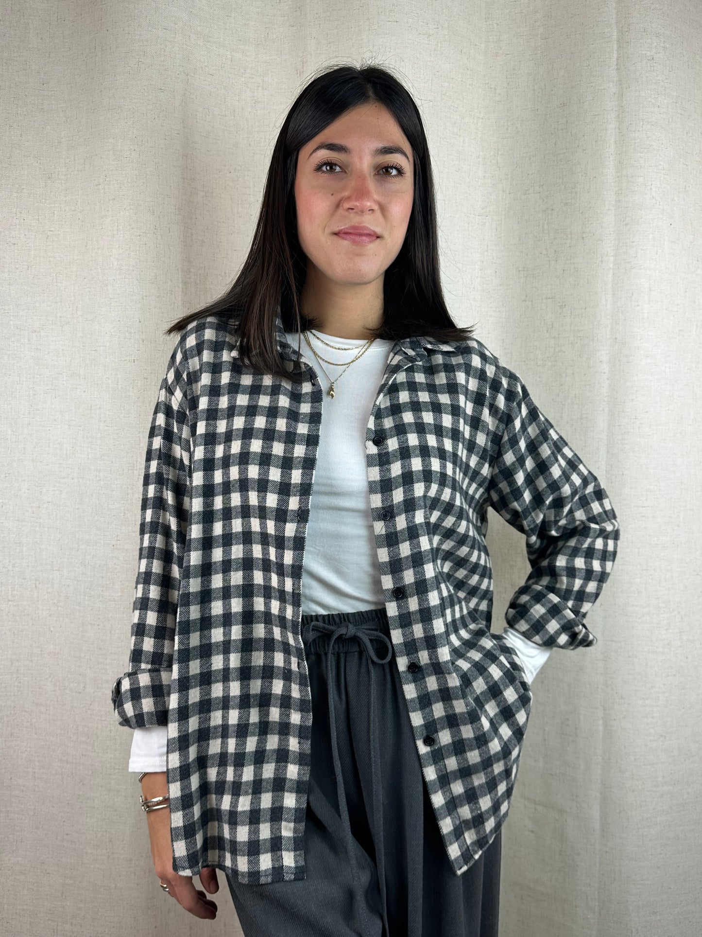 CAMICIA QUADRI GRIGIO SCURO-NERO