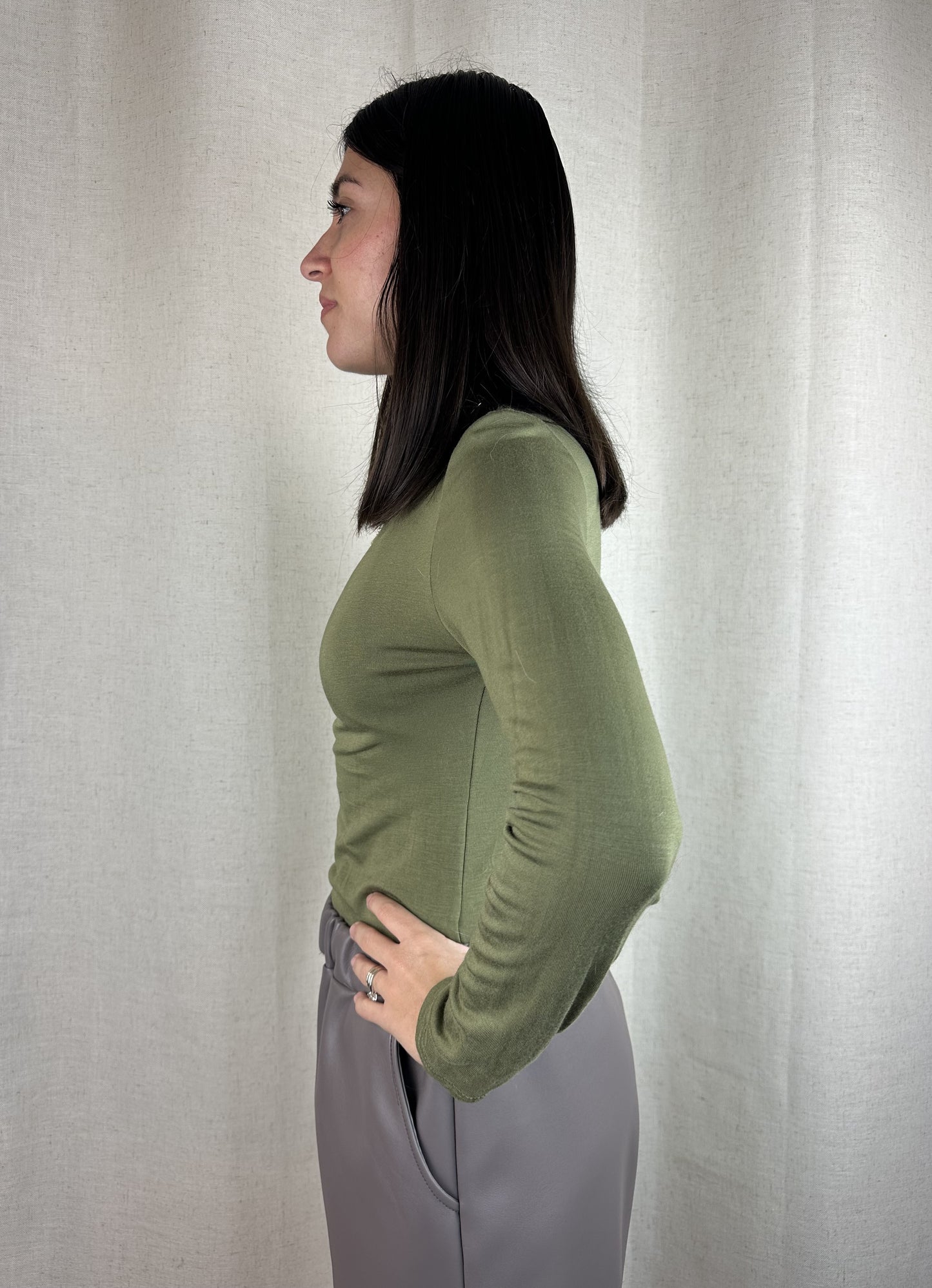 MAGLIA VERDE GIROCOLLO FELPATA