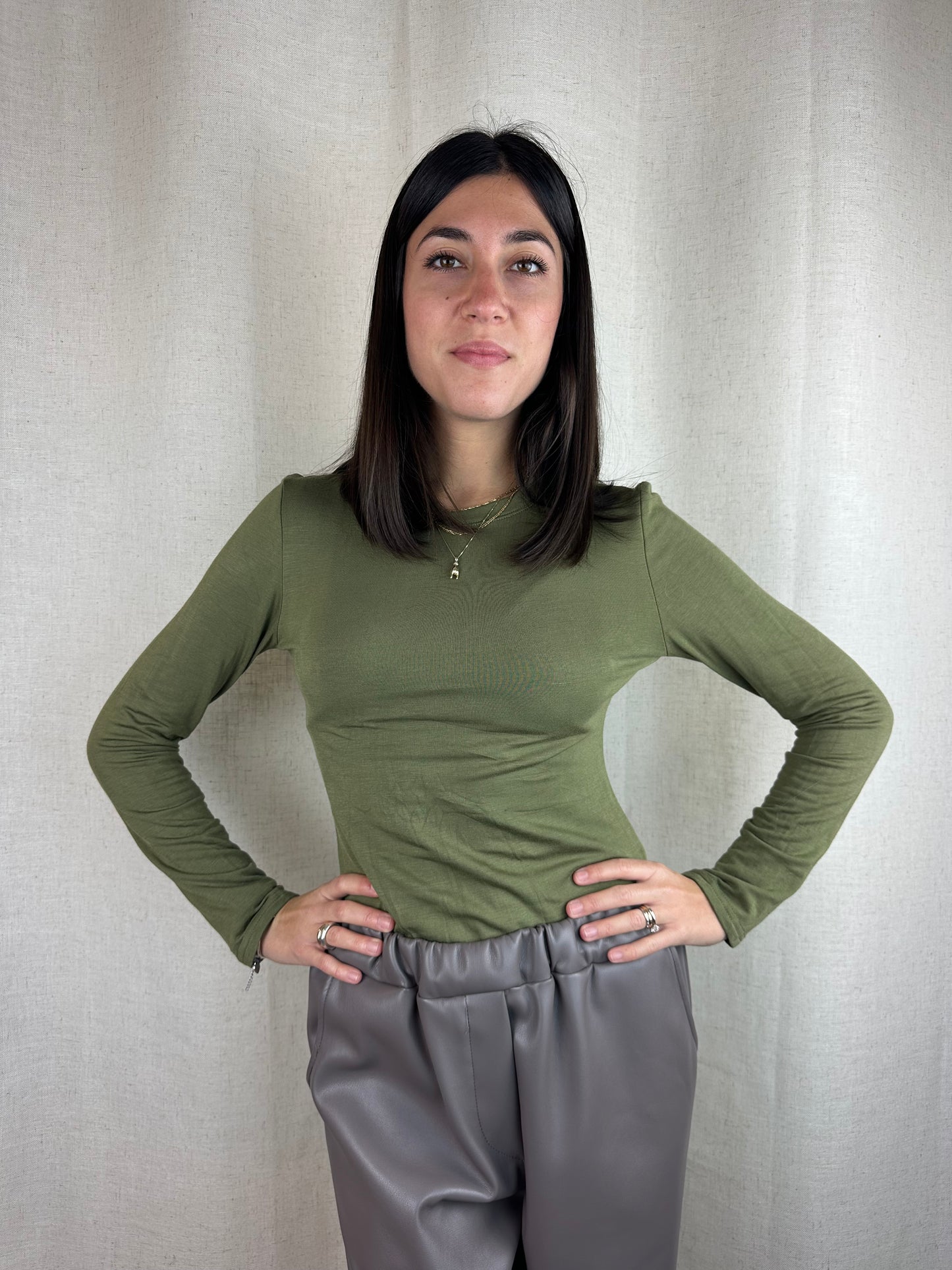 MAGLIA VERDE GIROCOLLO FELPATA