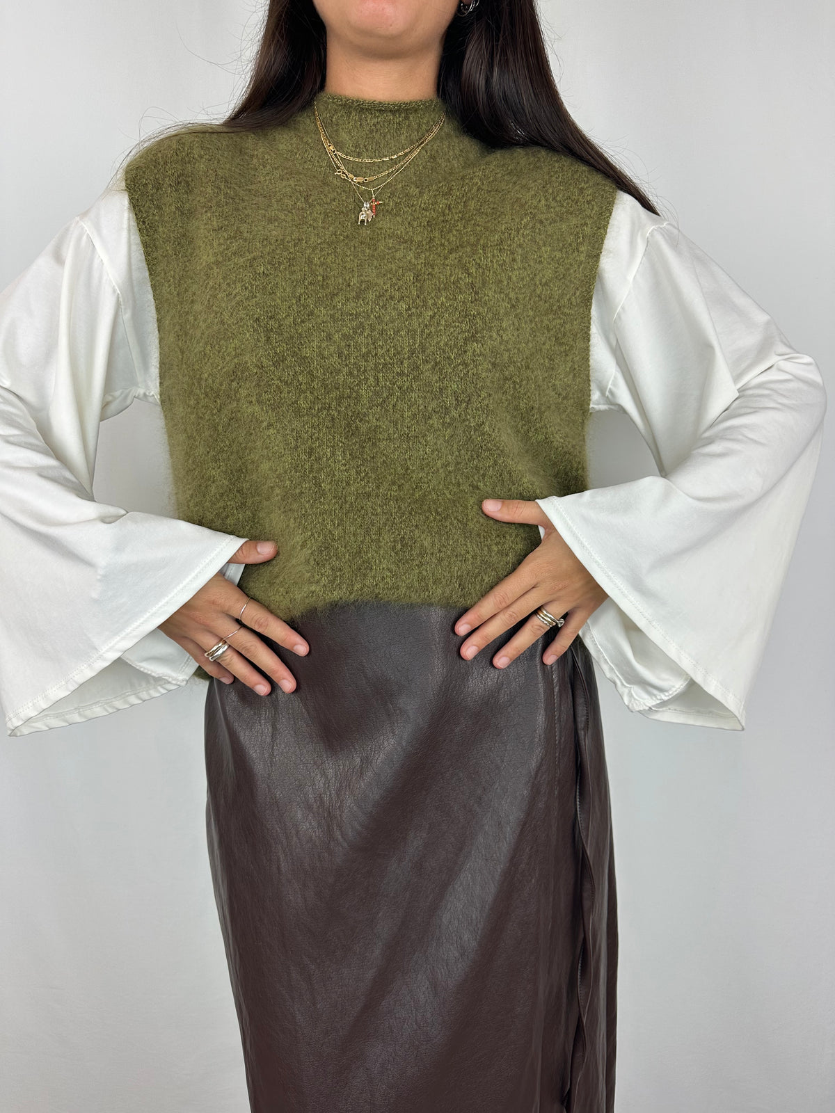 GILET VERDE MELANGE IN LANA