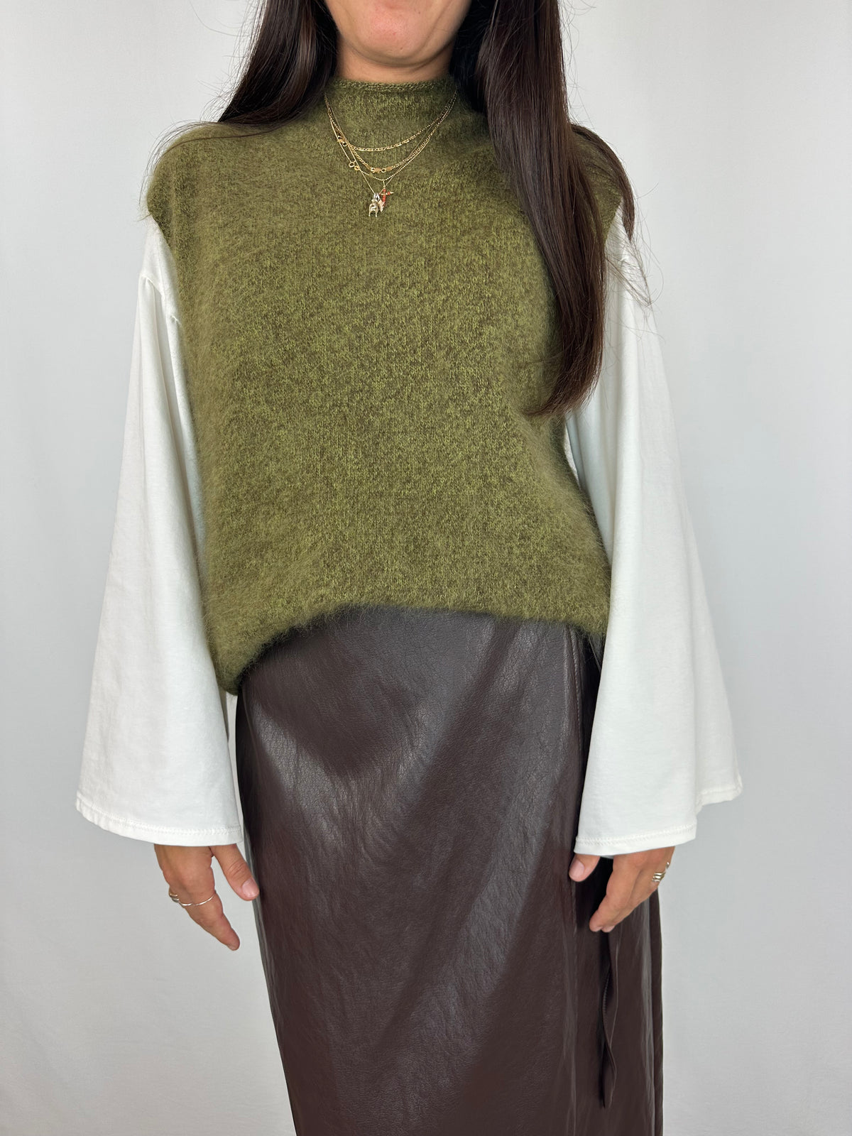 GILET VERDE MELANGE IN LANA