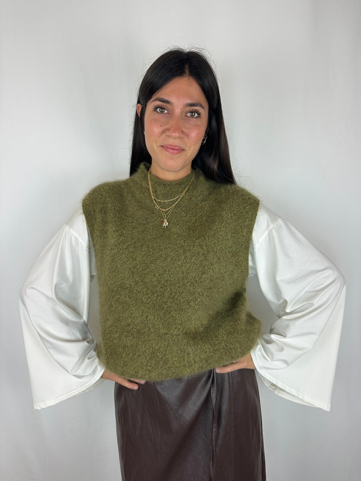 GILET VERDE MELANGE IN LANA