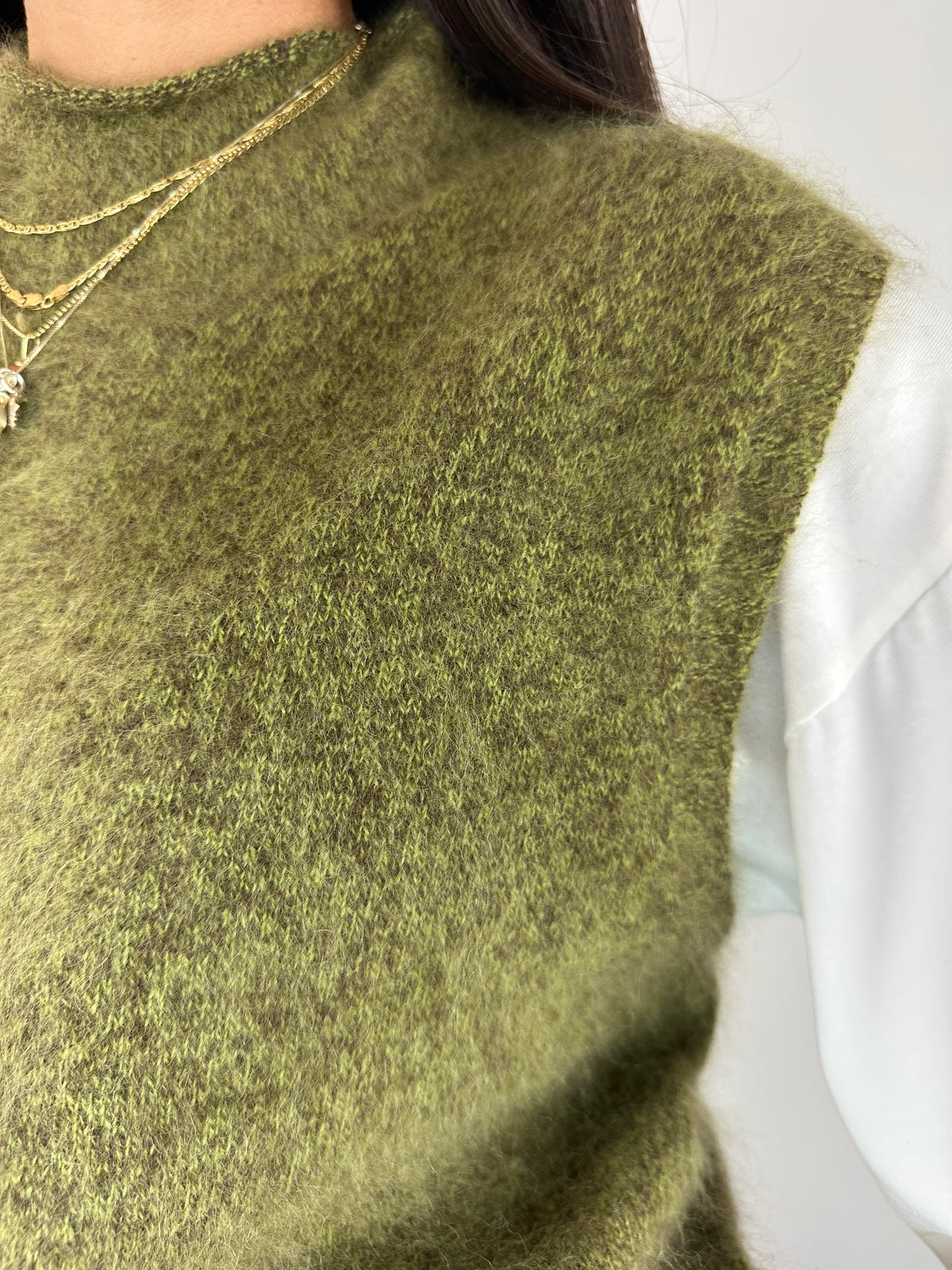 GILET VERDE MELANGE IN LANA