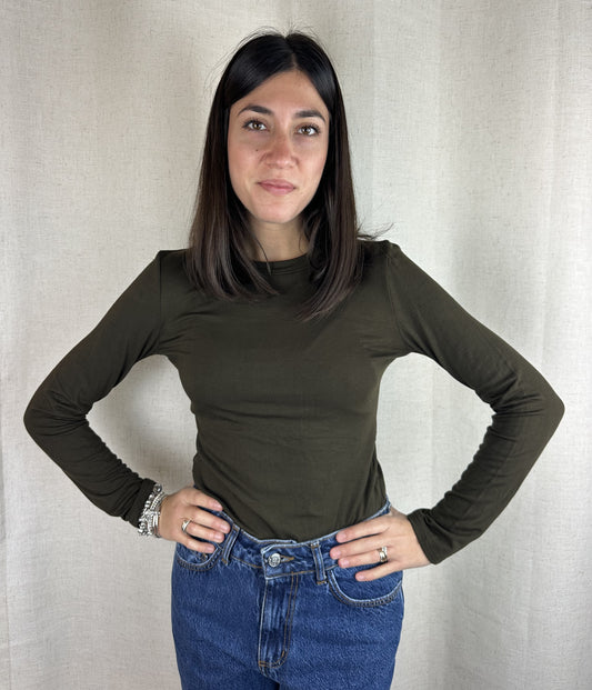 MAGLIA VERDE MILITARE GIROCOLLO FELPATA