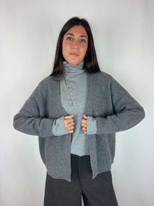 CARDIGAN GRIGIO 100% LANA MERINO