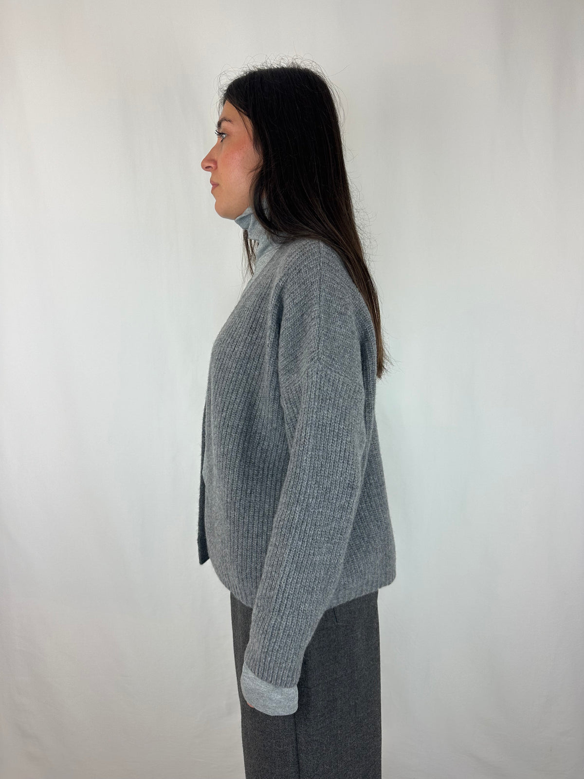 CARDIGAN GRIGIO 100% LANA MERINO