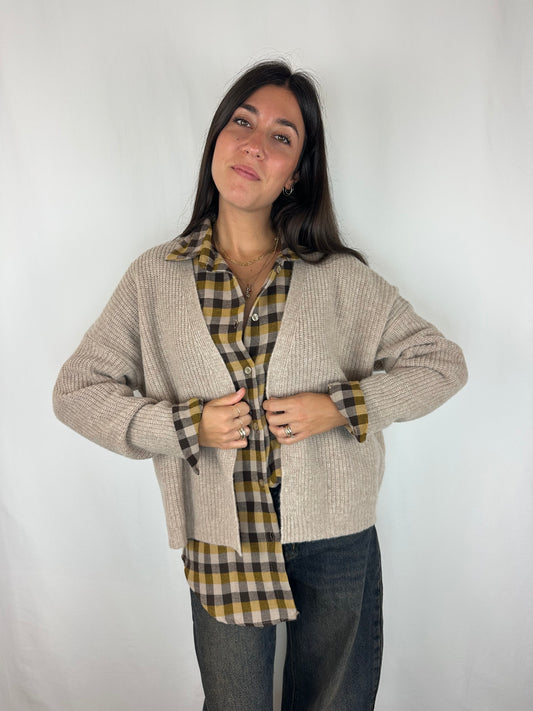 CARDIGAN BEIGE MELANGE 100% LANA MERINO