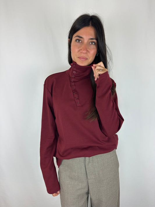 MAGLIA BORDEAUX COLLO BOTTONCINI