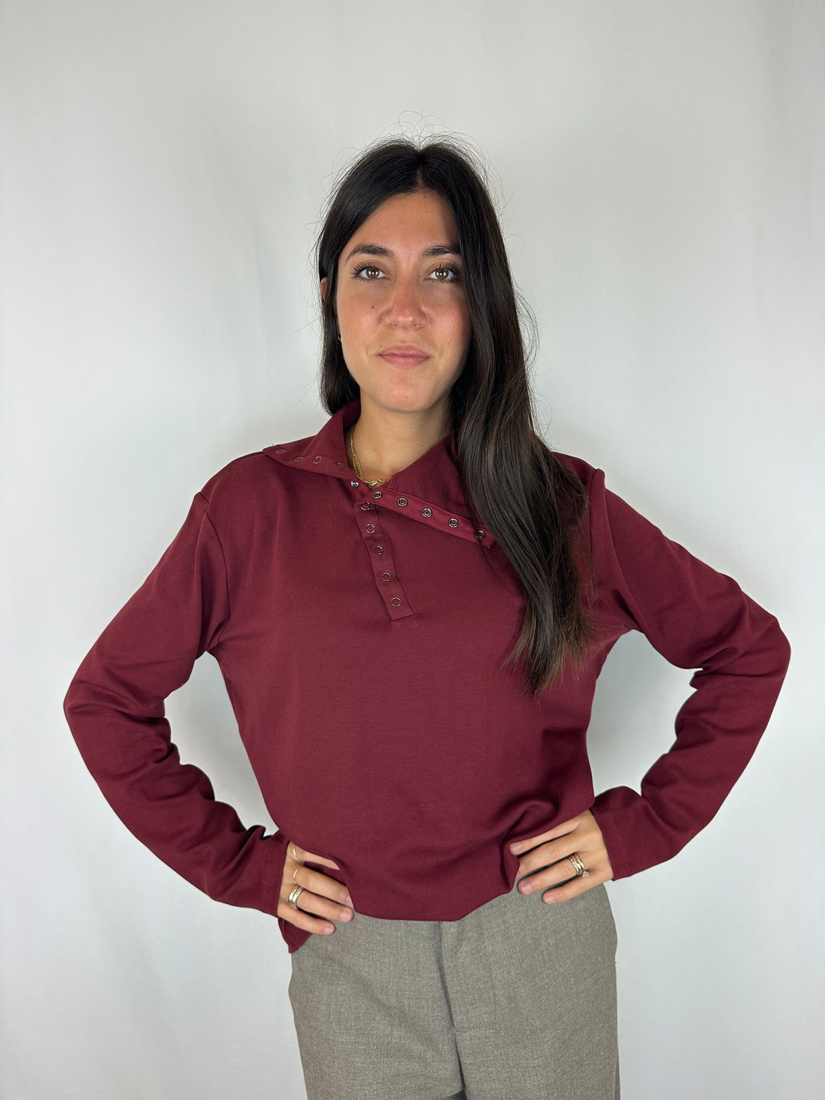 MAGLIA BORDEAUX COLLO BOTTONCINI