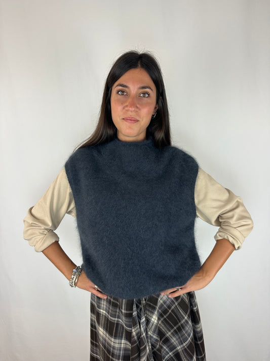 GILET PIOMBO/DENIM IN LANA