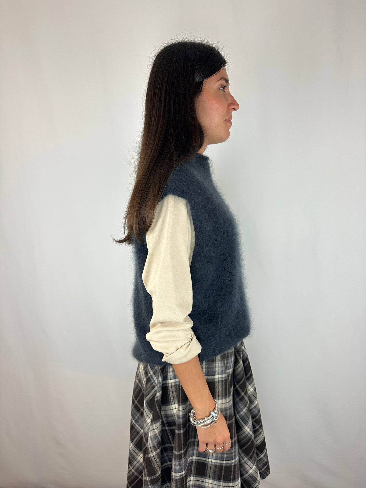 GILET PIOMBO/DENIM IN LANA