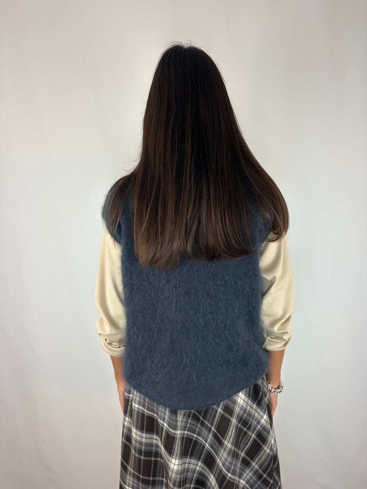 GILET PIOMBO/DENIM IN LANA