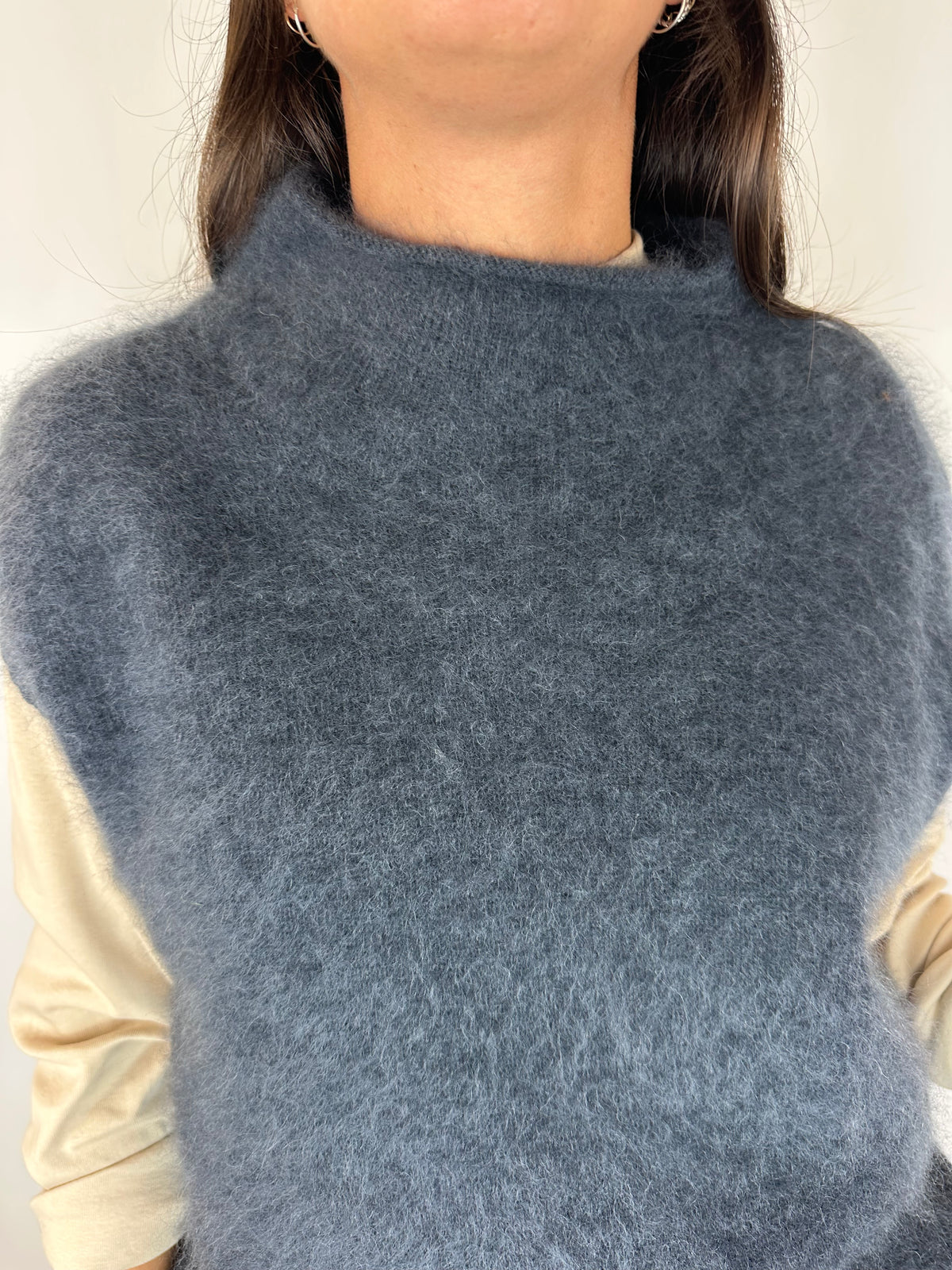 GILET PIOMBO/DENIM IN LANA