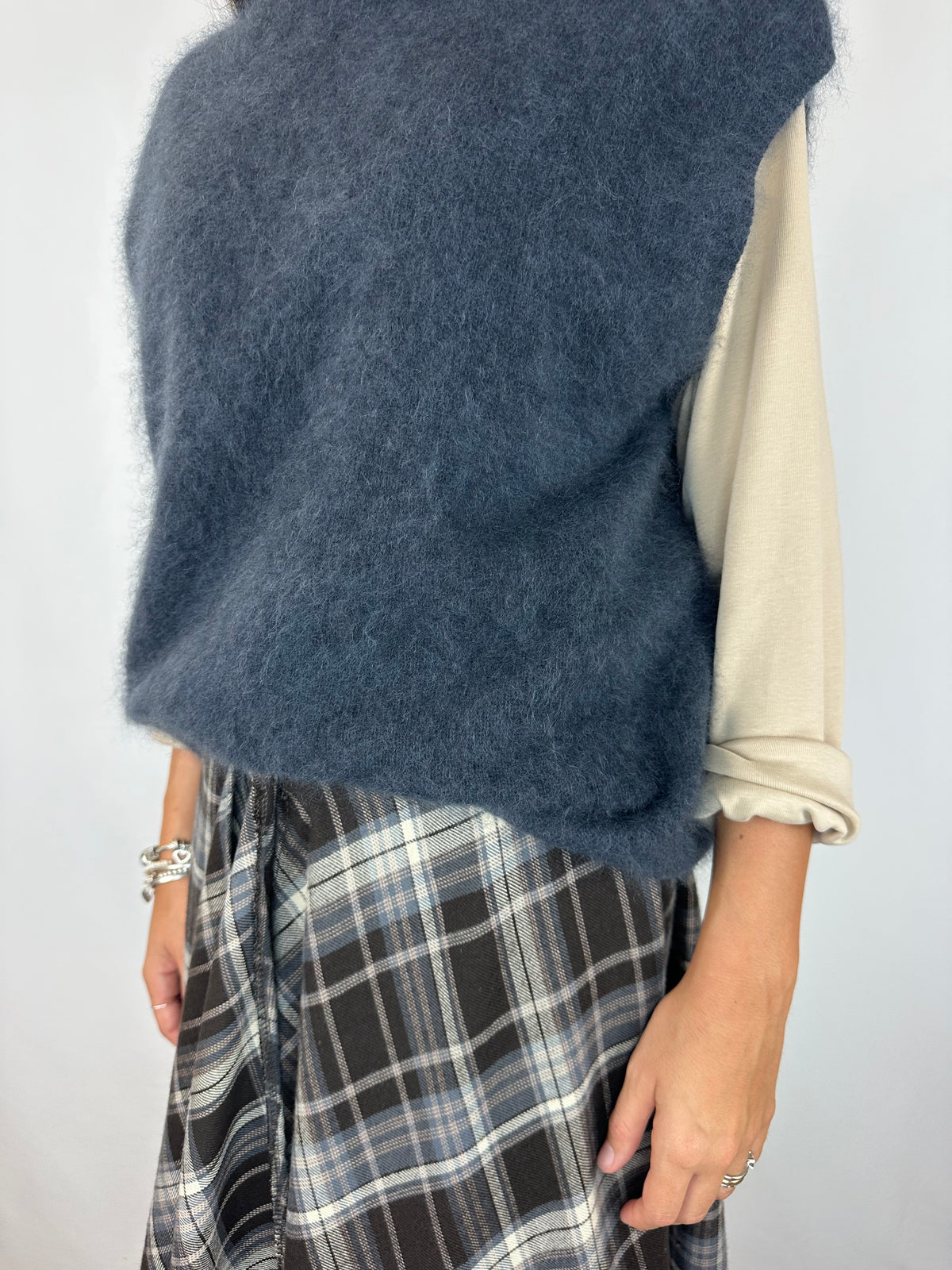 GILET PIOMBO/DENIM IN LANA
