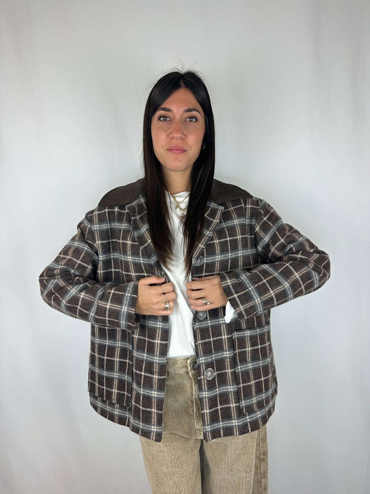 GIACCA CHECK MARRONE|AZZURRO FODERATA