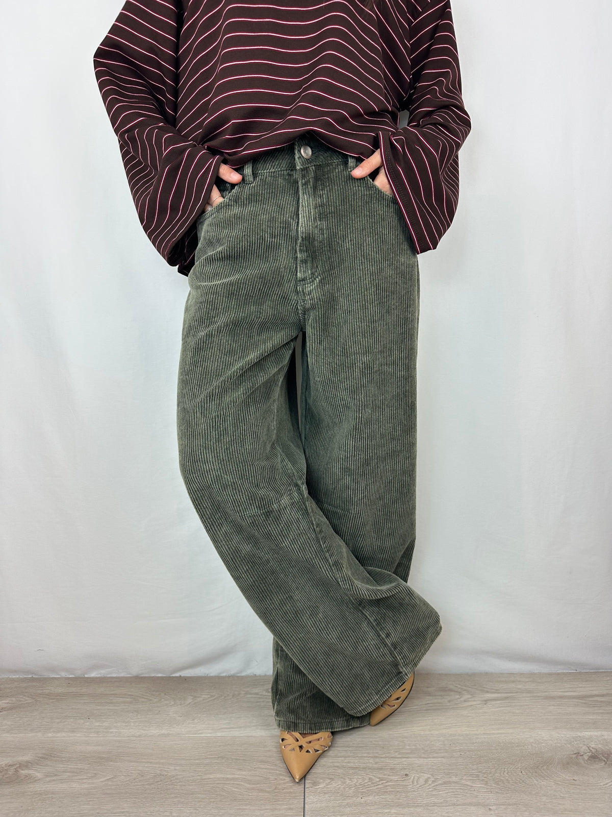 PANTALONE VERDE MILITARE VELLUTO A COSTE