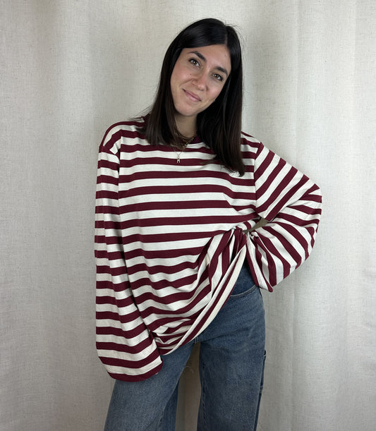 MAGLIA RIGHE BURGUNDY|BIANCO